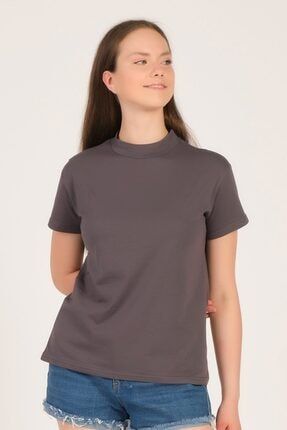 Kadın Füme Dik Yaka Basic T-shirt 5533T