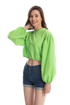 Kadın Yeşil Enseden Bağcıklı Eteği Lastikli Bluz 419622