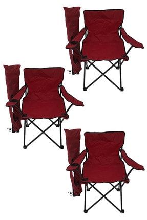 3'lü Kamp Sandalyesi Piknik Sandalyesi Katlanır Sandalye Taşıma Çantalı Kamp Sandalye Kırmızı Bfg-2021-Rej-03