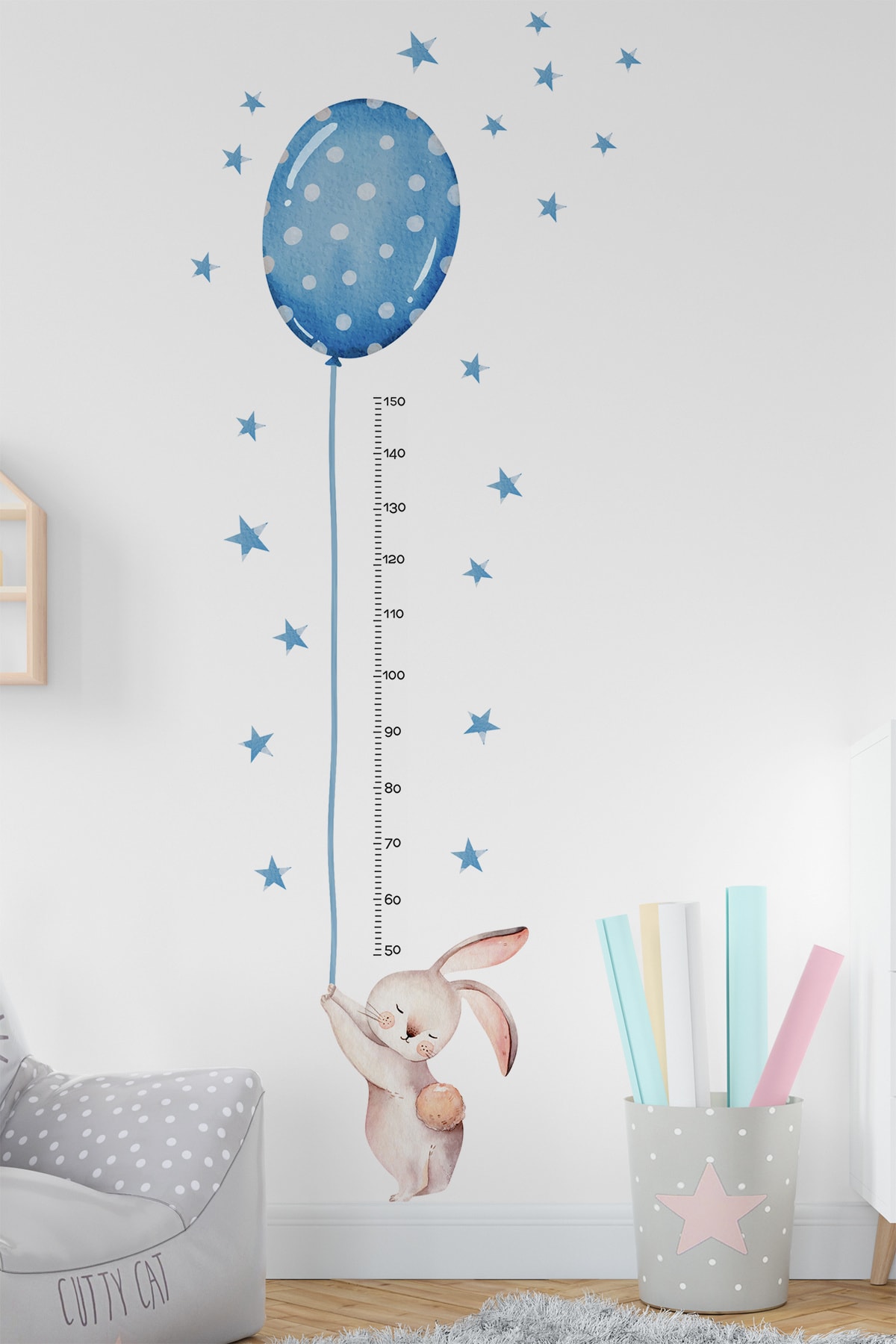 Rabbit Height Gauge Wall Stickers Set with Balloon