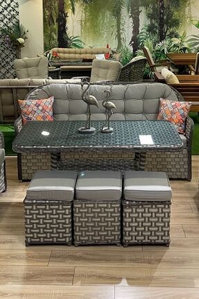 vieno home garden alba orgu rattan bahce balkon 2 li kanepe 2 tekli 1 yuksek sehpa 4 parca keyif seti fiyati yorumlari trendyol