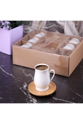 Porselen 6 Lı Kahve Fincanı Takımı Bambu Tabaklı KZ2670-4