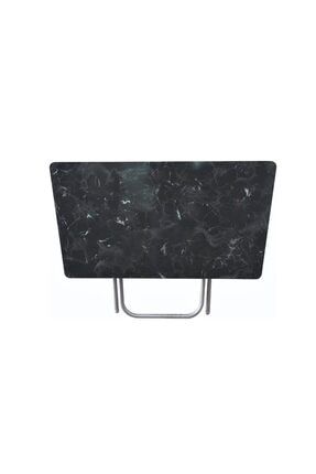 60x90 cm Ebatlı Metal Ayaklı Siyah Mermer Desenli Bahçe Balkon Masası Mutfak Masası 399