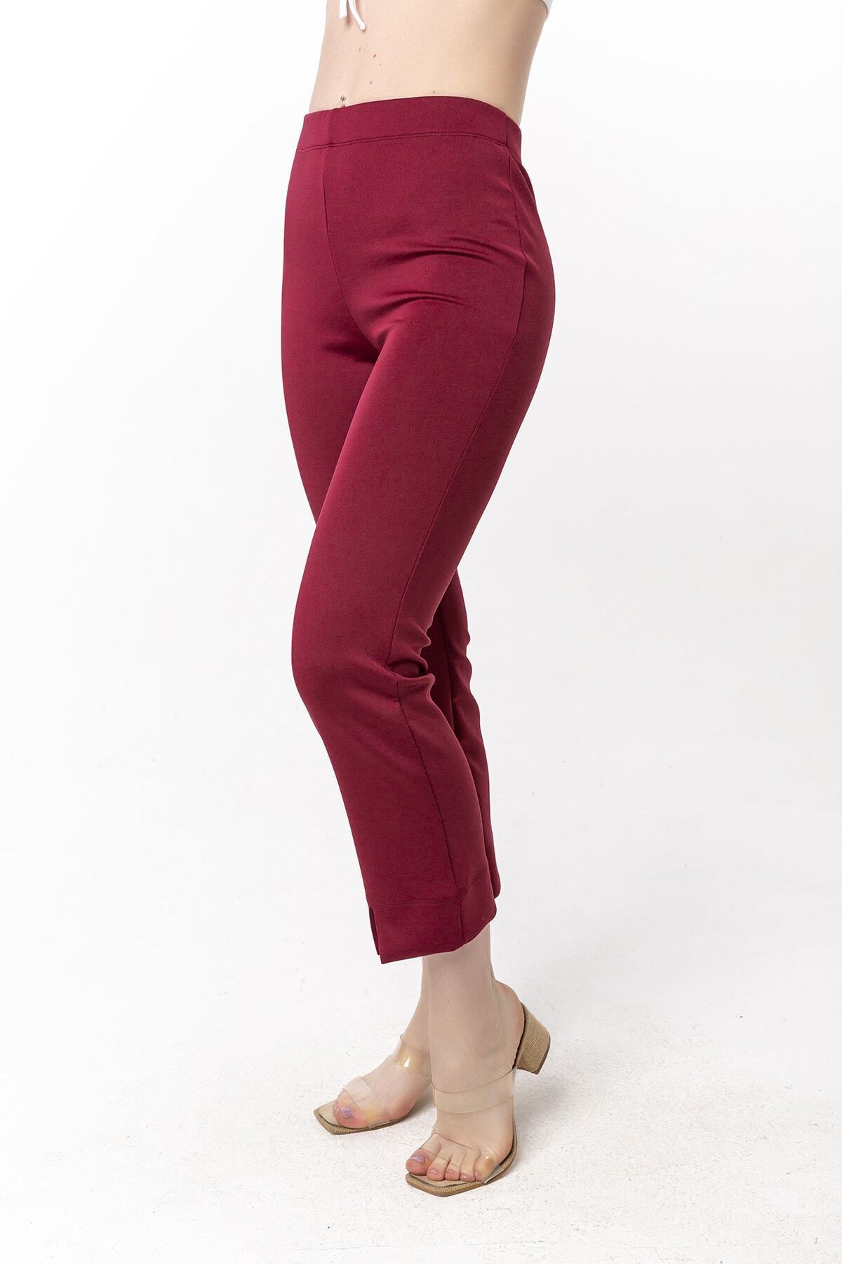 Laranor-Women's Burgundy Cigarette Trousers with Slit Detail in Cuffs 19L6630 4