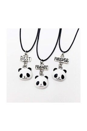 Sevimli Panda Best Friend Bff 3'lü Suni Deri Ipli Kolye PRA-2029796-4548