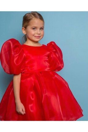 Kız Çocuk Kırmızı Organze Elbise KK2222
