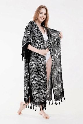 Yazlık Trend Zeugma Desen Kaftan Kimono - Kuşaklı - El Baskısı Model 11 - Zeugma