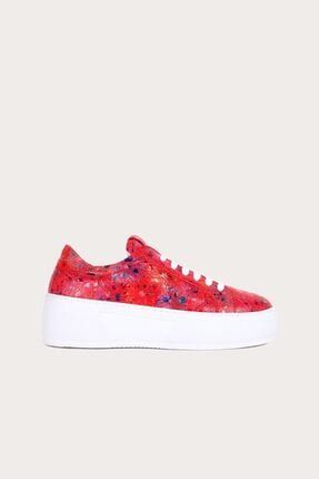 Kırmızı Çiçek Deri Kadın Spor Ayakkabı 01WQ5100