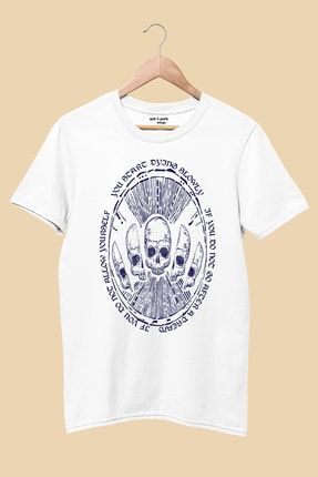 Unisex Kuru Kafa Tasarım Baskılı Beyaz T-shirt ART149