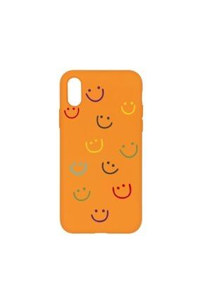 Apple Iphone X Xs Happy Smile Özel Tasarım Içi Kadife Lansman Kılıf Turuncu RHK008