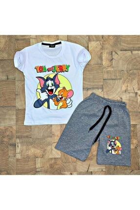 Tom Ve Jerry Çocuk Şort Tshirt Takım Kısa Kol Kombin SZN1Y