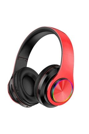 Kablosuz Kulaklık Bluetooth Mikrofonlu Kulaküstü Kulaklık Led Işıklı Katlanabilir Kırmızı B39