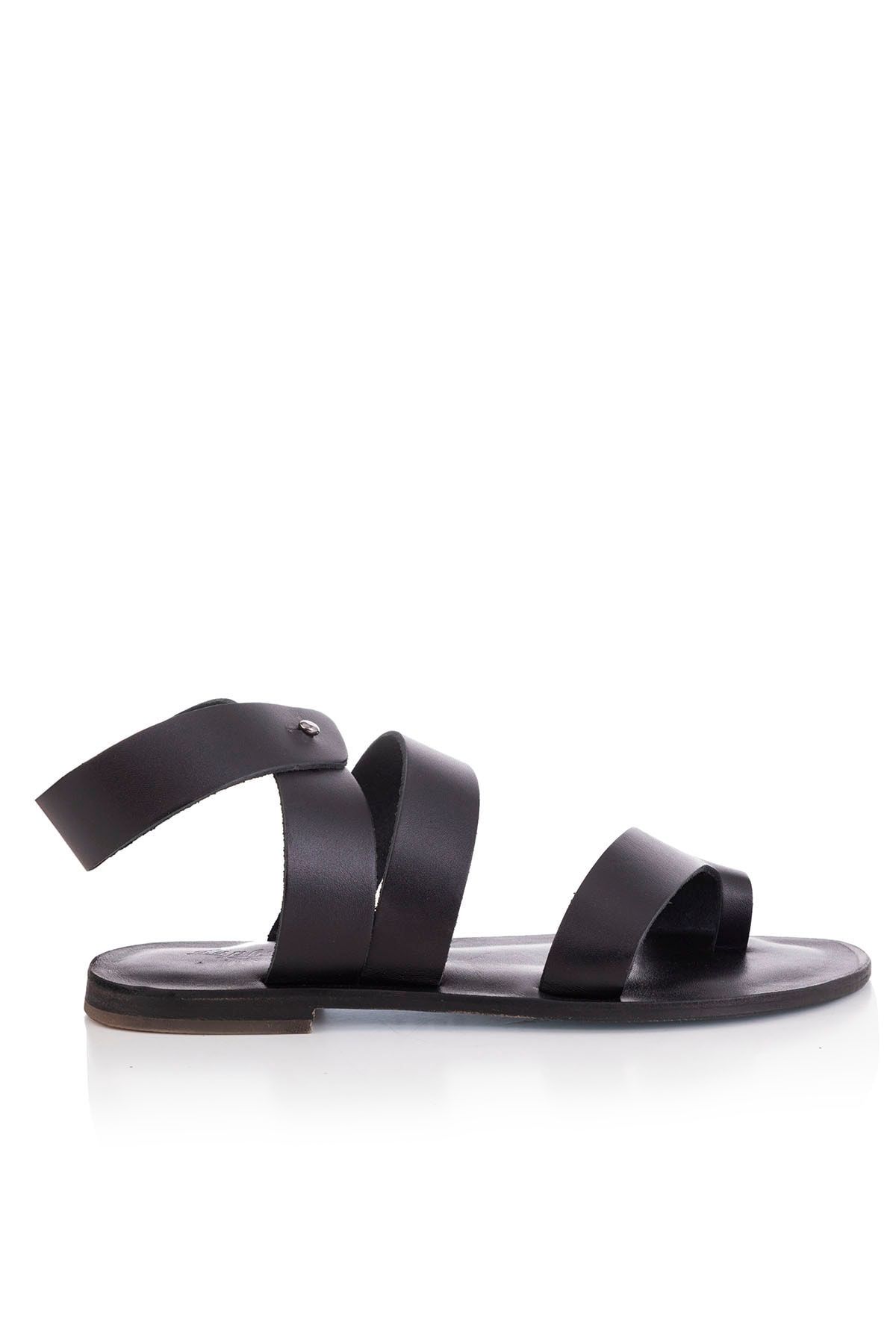 صندل سیاه زنانه های چرمی واقعی دست ساز K2049 DaphneSandals