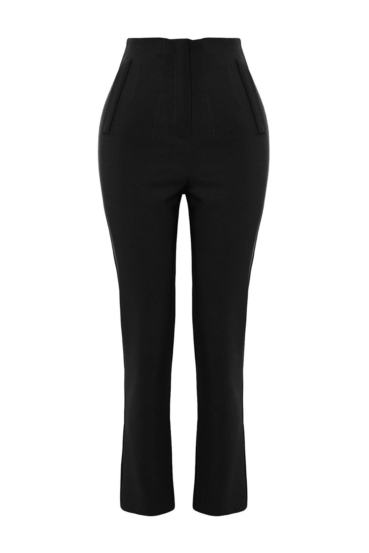 Trendyol Collection-Schwarze, knöchellange, gewebte Stoffhose mit Zigarettenform und hoher Taille TWOSS20PL0515 22