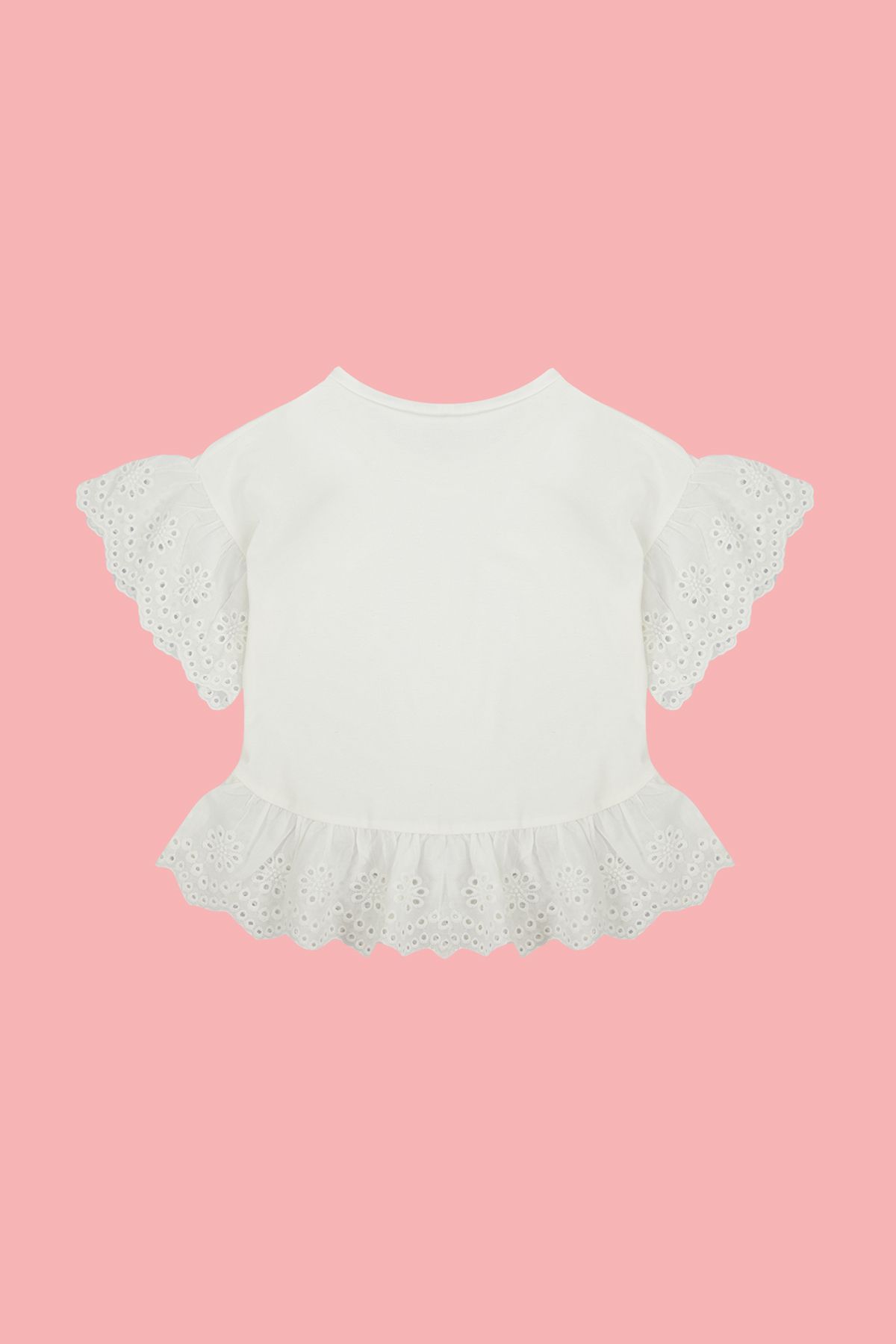 TRENDYOLKIDS-Ecru Girl's Brode réglée Insect Kırkpınarka Breton kırzkarası 100% bumbac tricou cu mânecă scurtă/blüt 4