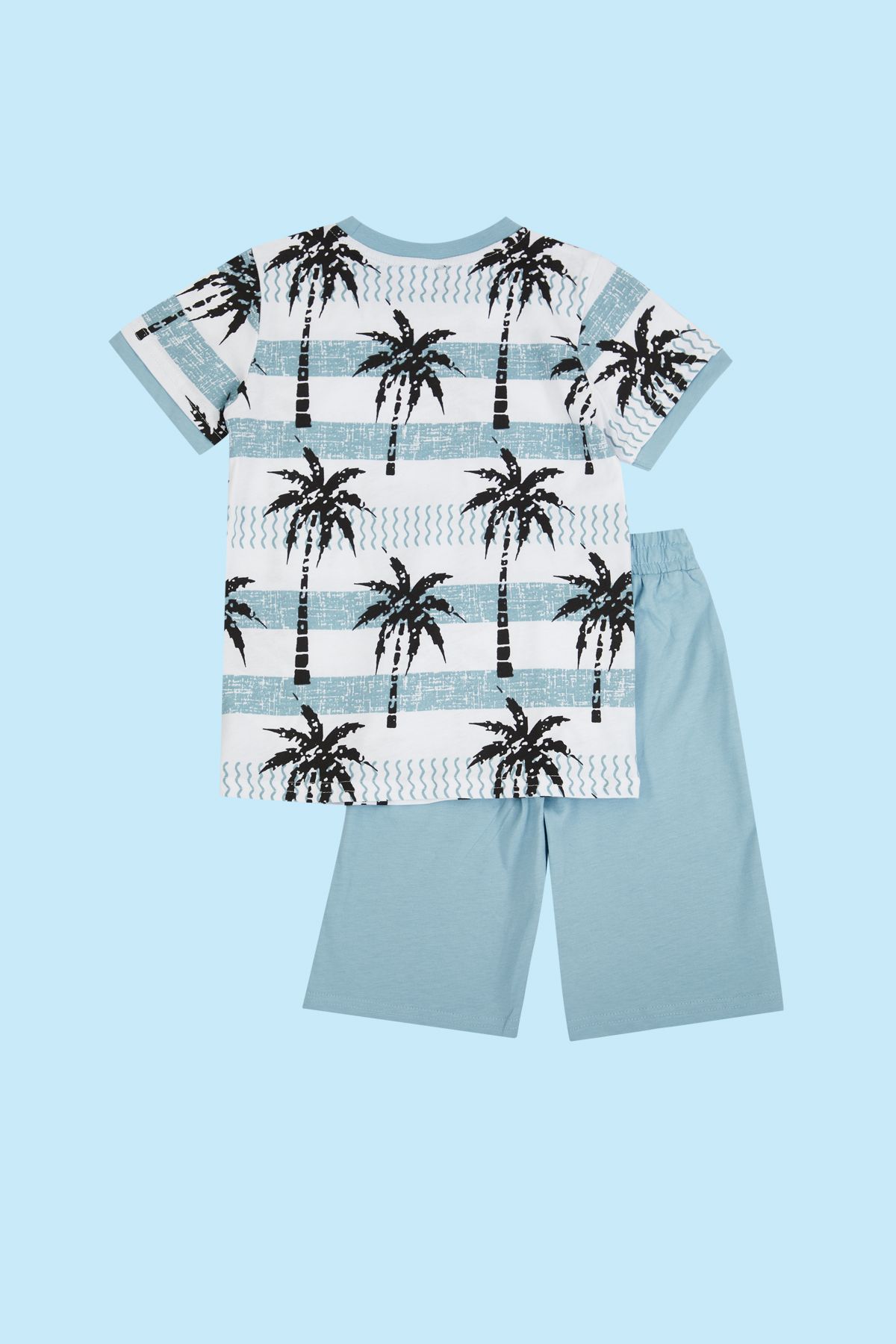 TRENDYOLKIDS-Chlapecká sada trička a šortek s modrým potiskem dlaně - TKDSS24AU00028 5