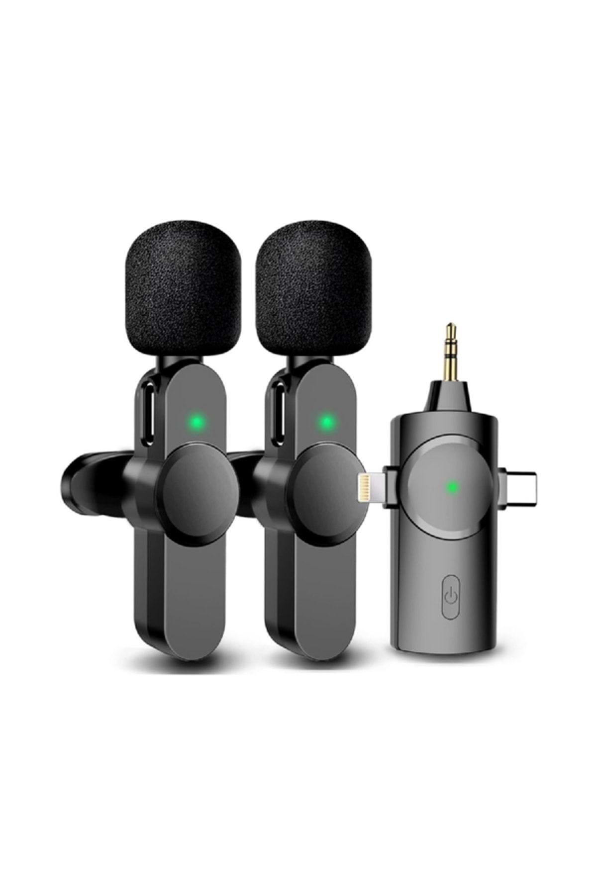 Wireless 3ın1 (KABLOSUZ MİKROFON) Type-c - Lightning -3,5mm Jak Çiftli Yaka Mikrofonu