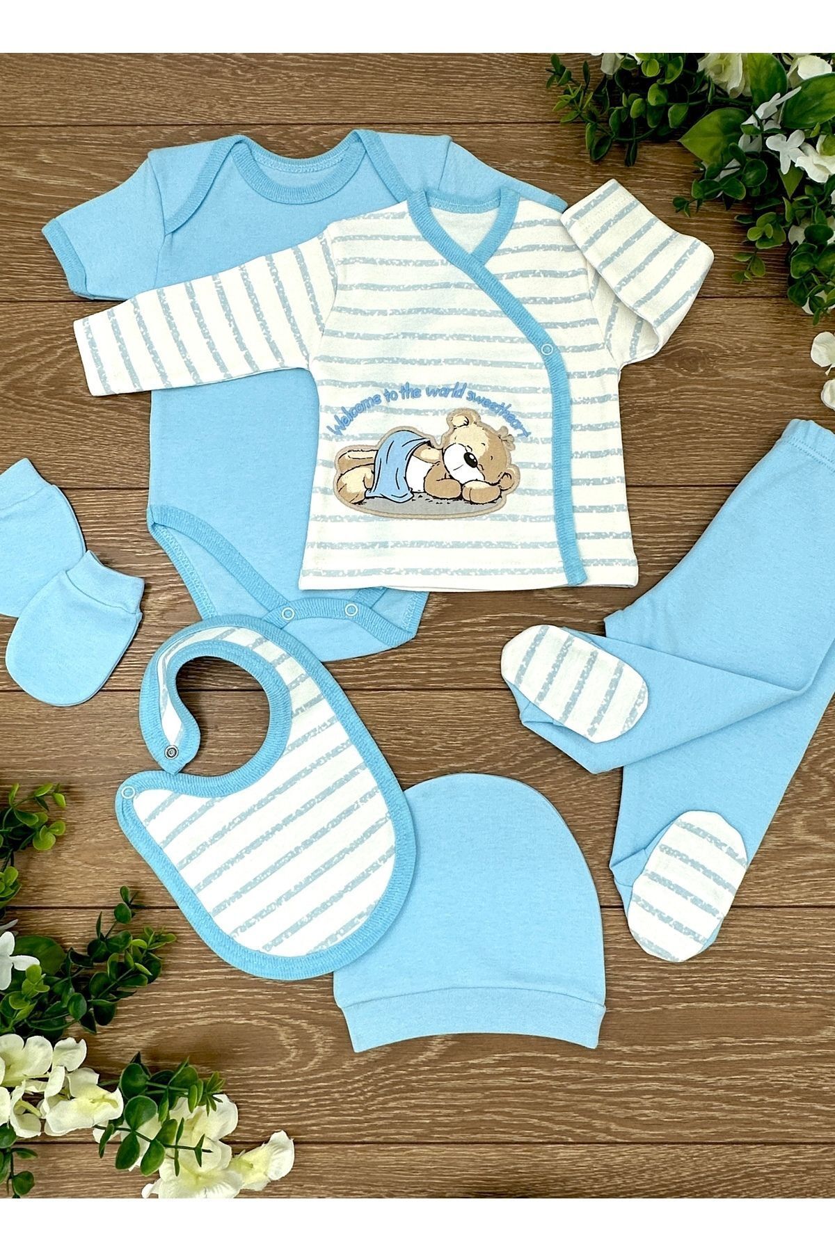 Renkli Puset-6-Piece Organic Cotton Baby Hospital Discharge Set - Welcome Bear 3