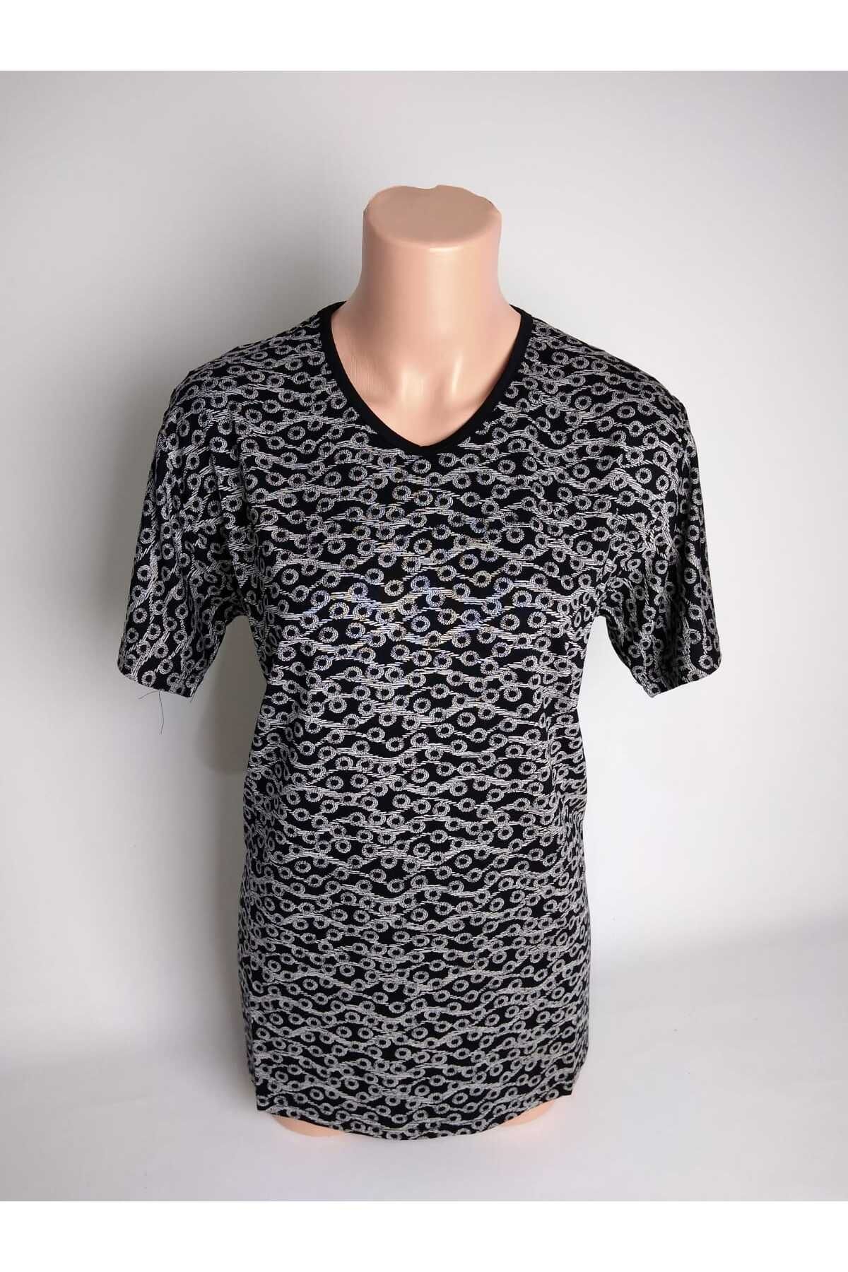 YAŞAR TRİKO Black Viscose Lycra - V-Neck Short Sleeve Slit Women's T-Shirt Blouse