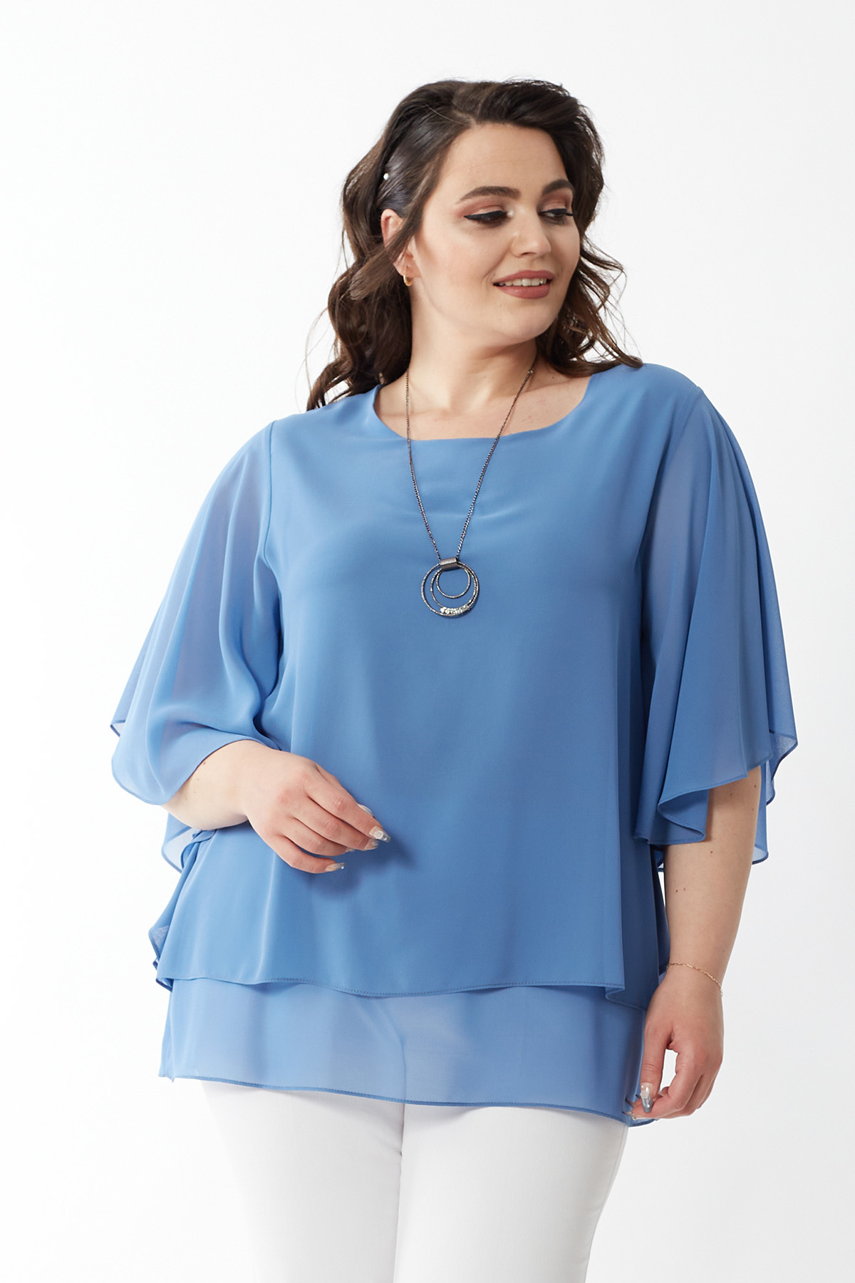 Moda Alba-Plus Size Chiffon Blouse - Cloud Bat Sleeve and Necklace 6