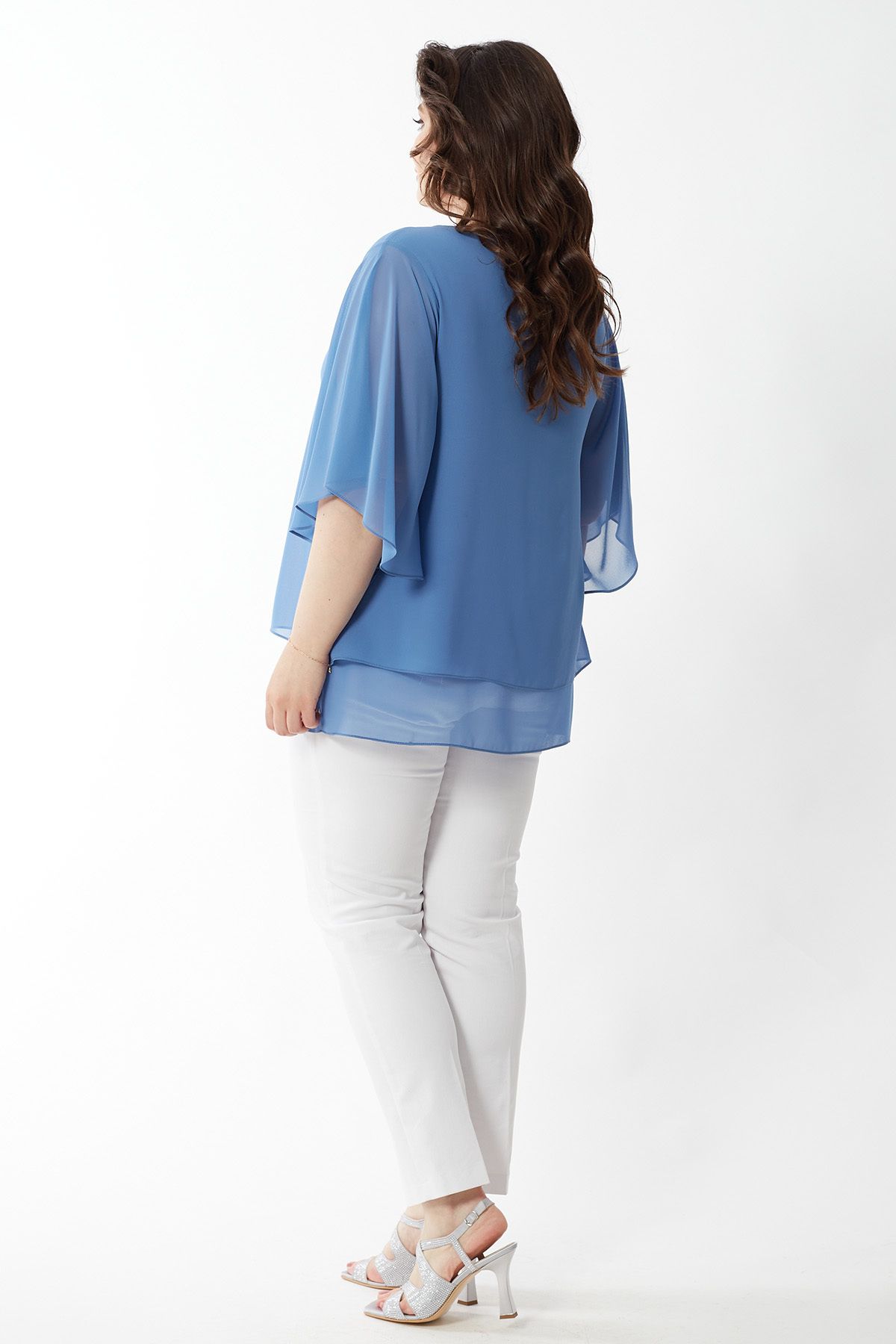 Moda Alba-Plus Size Chiffon Blouse - Cloud Bat Sleeve and Necklace 5