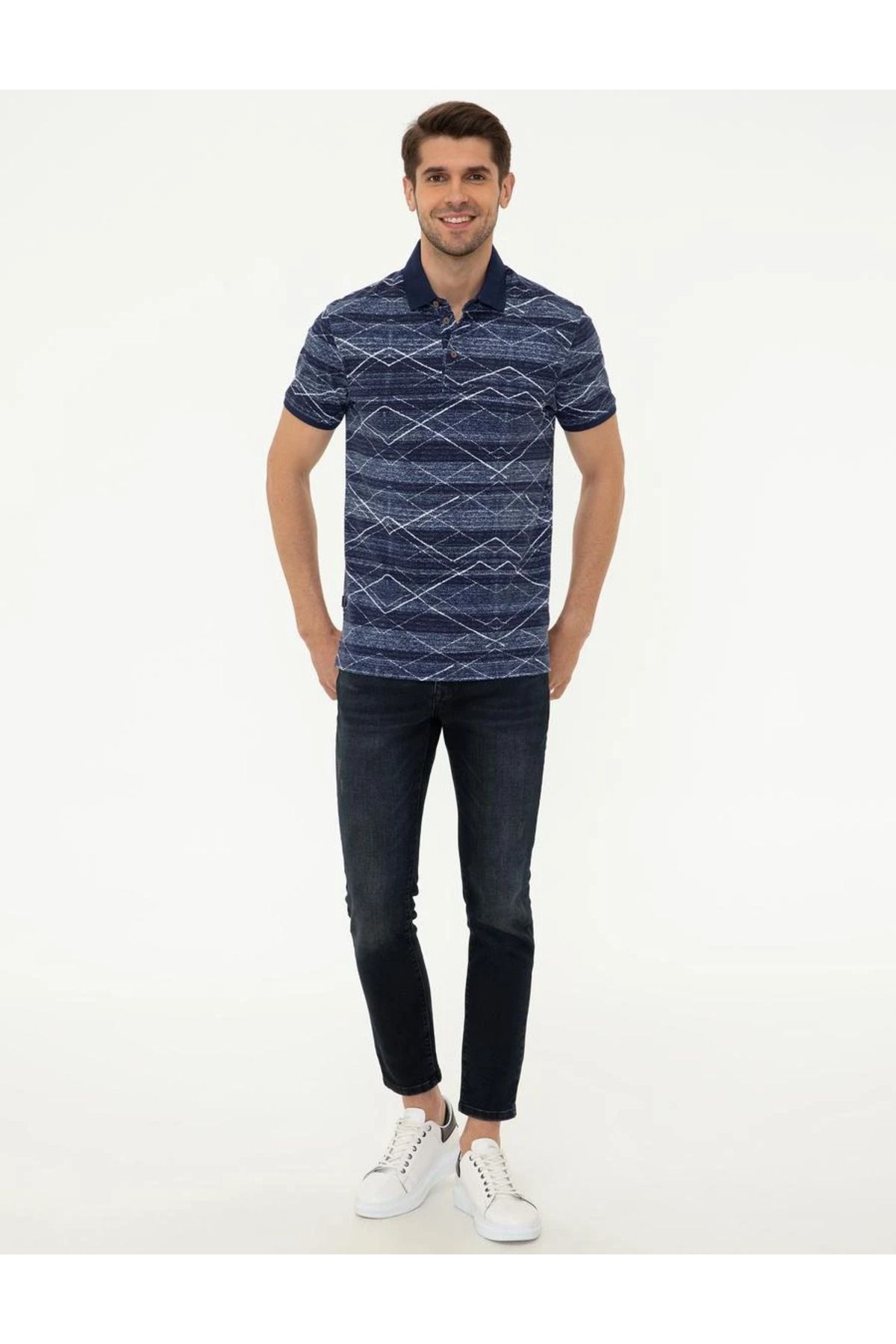 تی شرت یقه پولو آبی مردانه SLIM FIT NAVY Pierre Cardin