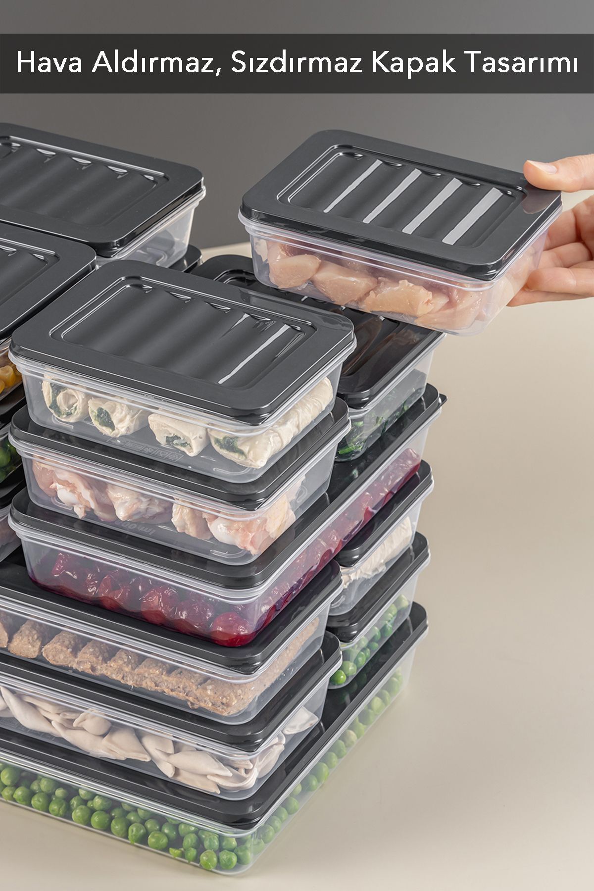 Meleni Home-22 Pieces Anthracite Storage Container - 2x2400Ml 2x1200Ml 6x1170Ml 12x600Ml Microwave Compatible 4
