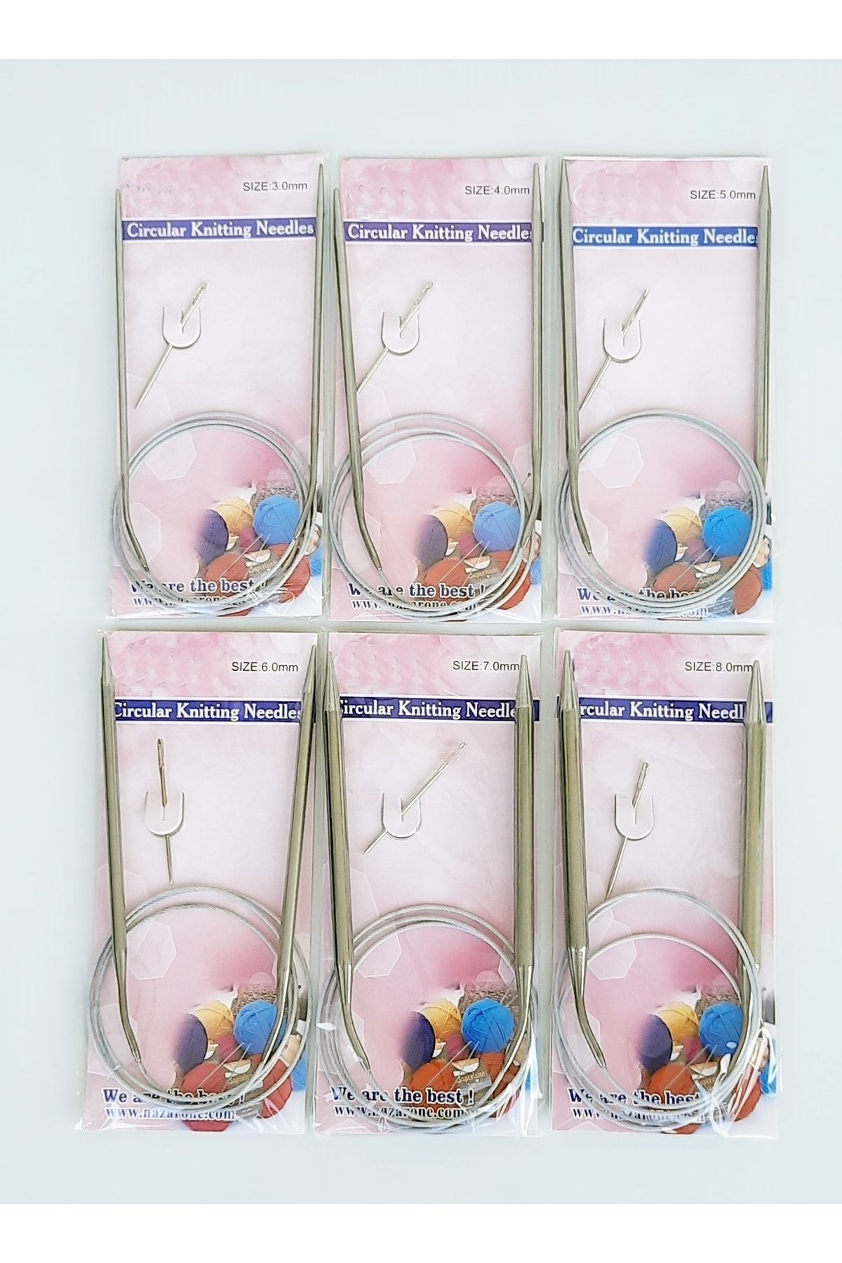 Kezban Tekstil Misinalı Çelik Telli Titanyum Örgü Şiş Seti 6 Adet ( 3-4-5-6-7-8) Numara