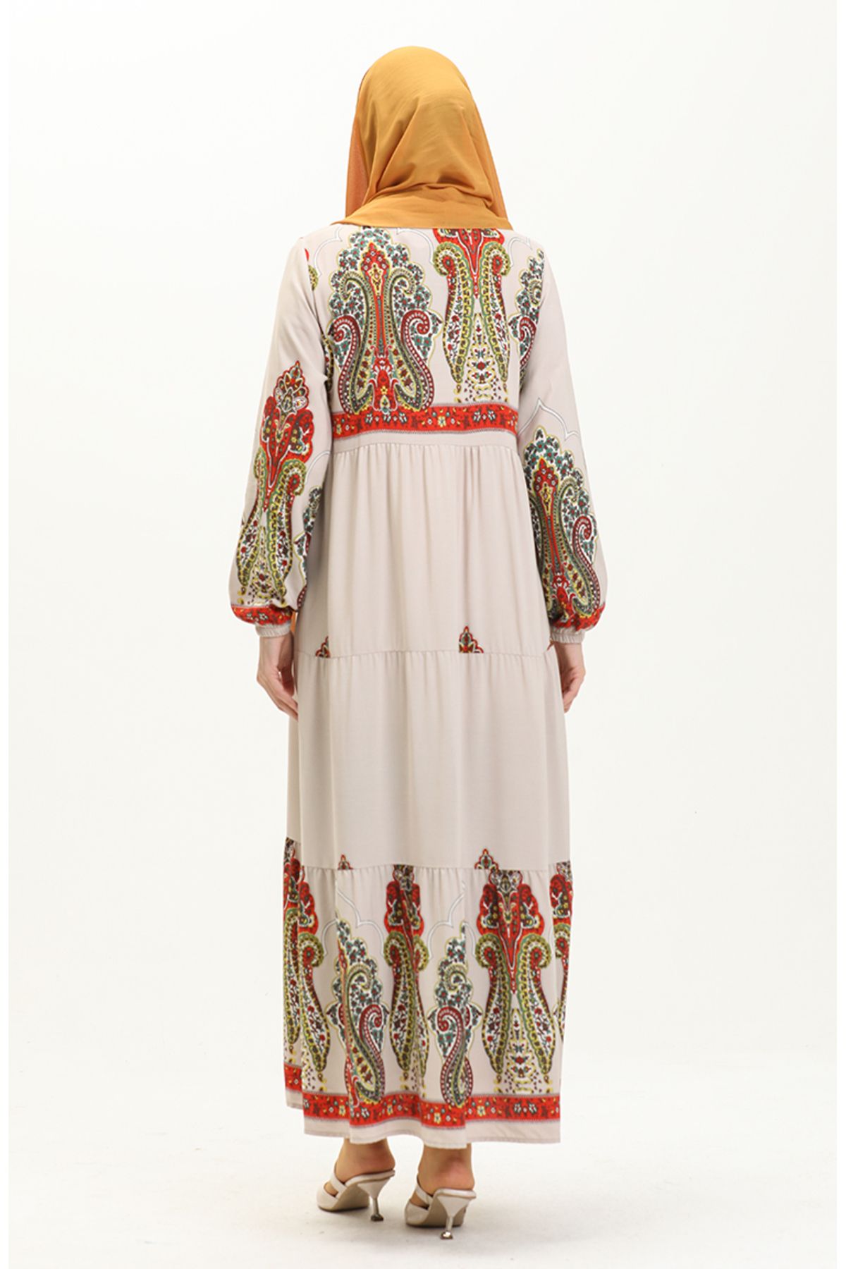 sefamerve-Rochie din viscoză cu model culoare piatră - 4073-03 5