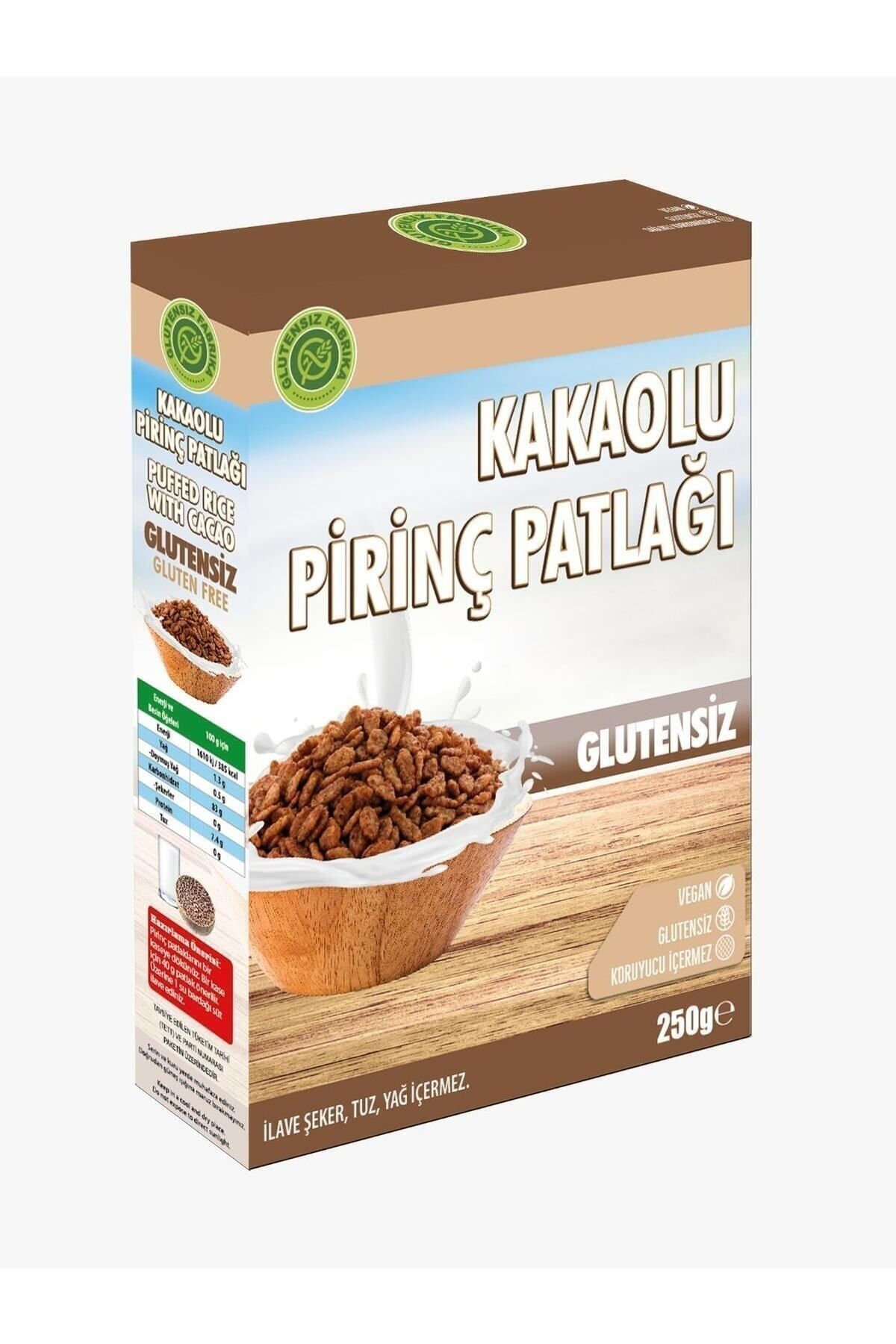 GLUTENSİZ FABRİKA Glutensiz Kakaolu Pirinç Patlağı 250 Gram Katkısız Vegan