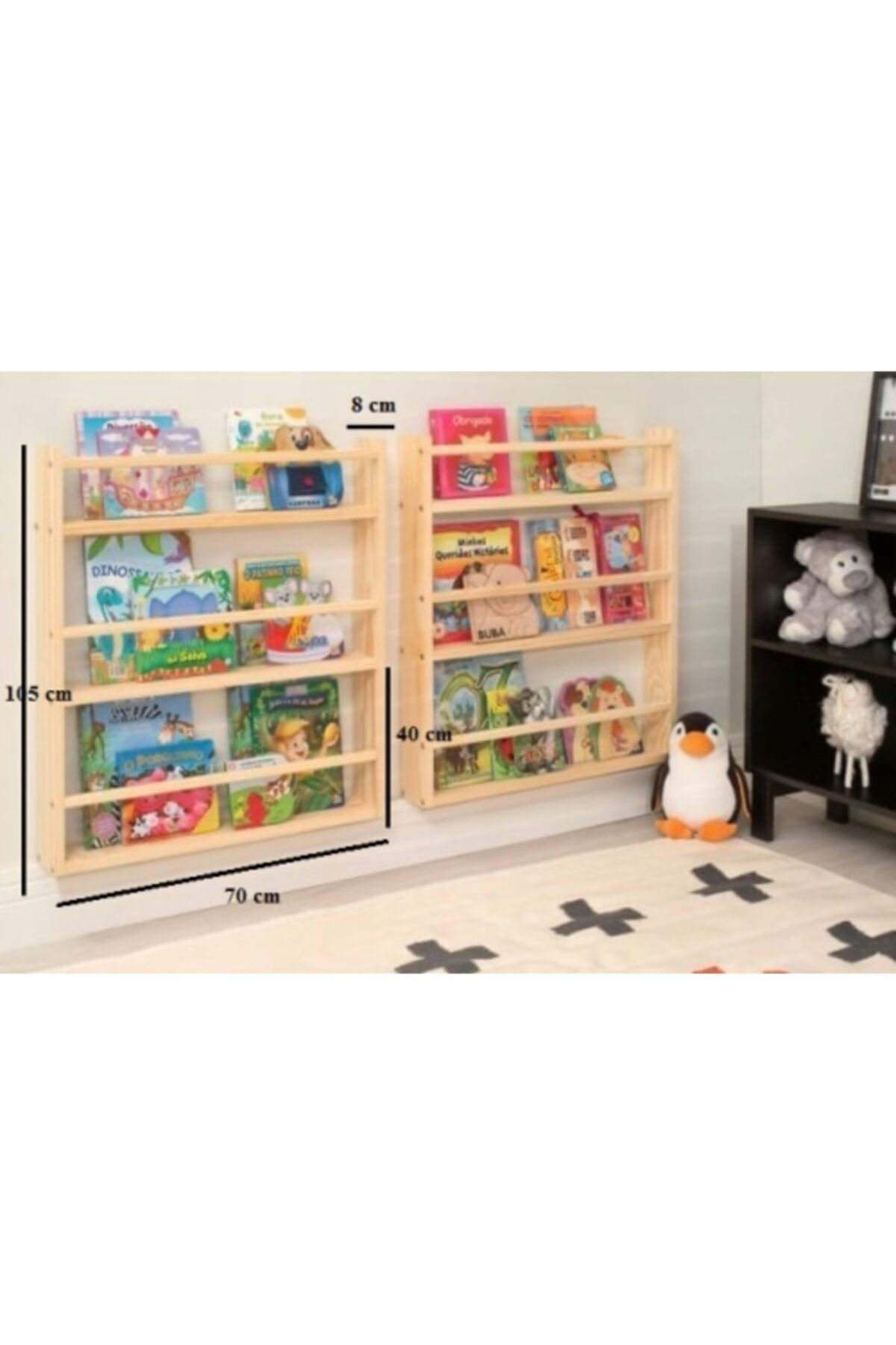 OlcayAksesuar Doğal Ahşap Renk Montessori Kitaplık Çocuk Bebek Odası Duvar Rafı Ahşap Kitaplık Raf 1 Adet 105 Cm fotoğrafı 2 (önizleme)