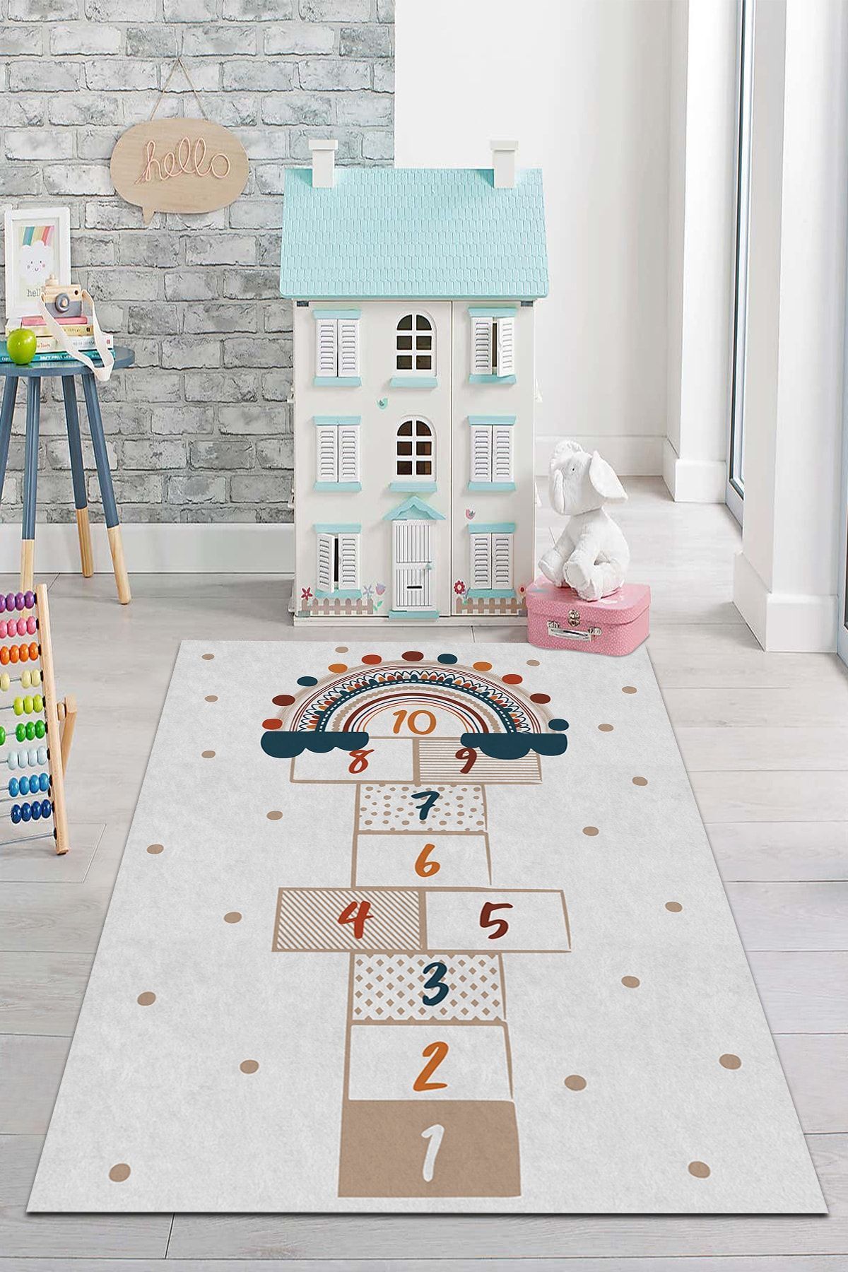 PINKIE HOME-Digital Printing Non-Slip Base Machine Washable Rainbow Patterned Hopscotch Children's Room Carpet-Seksek5 1