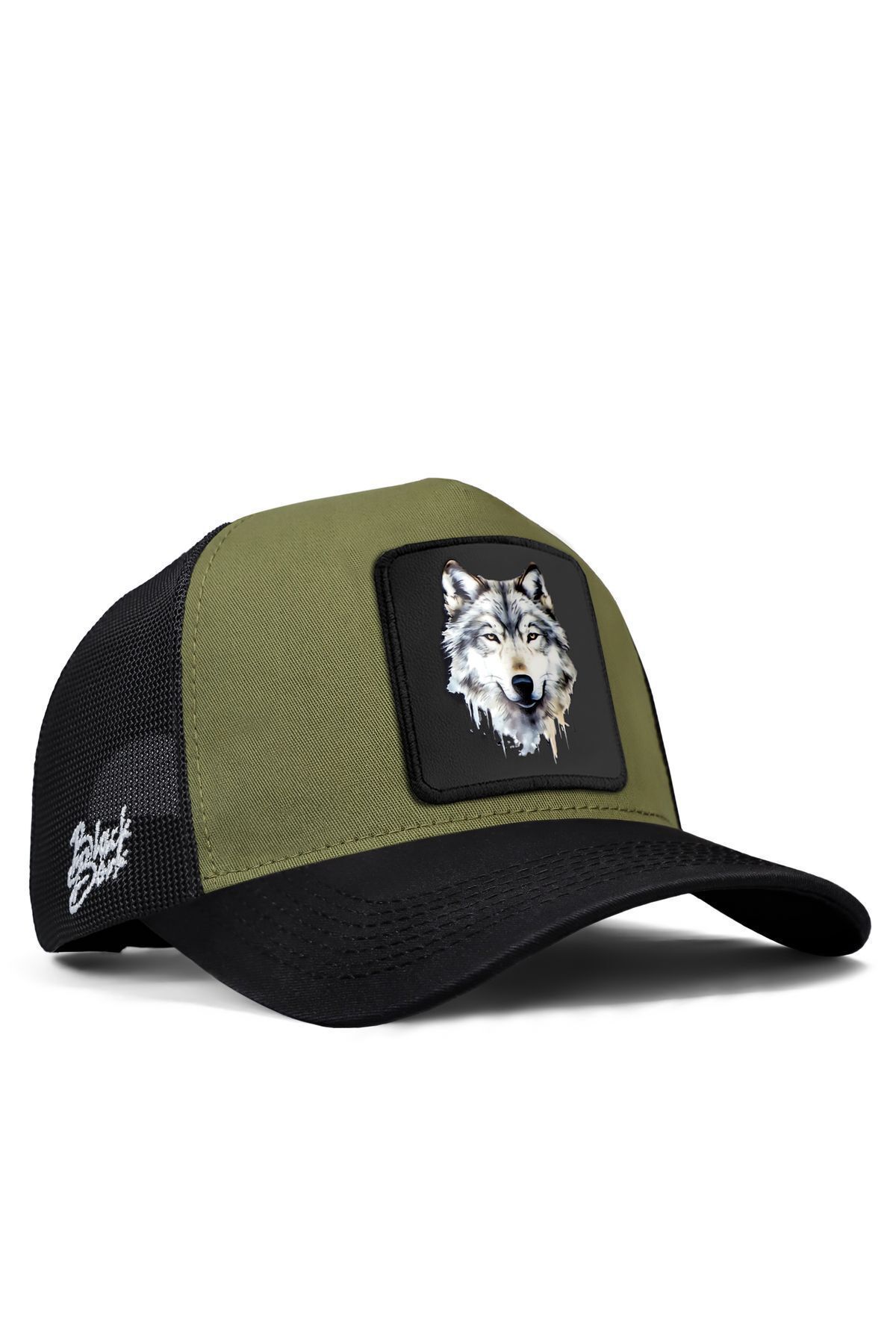 BlackBörk V1 Trucker Wolf - Кепка унисекс цвета хаки с черным козырьком (CAP) и кодовым логотипом 1sh BBC8683295000235