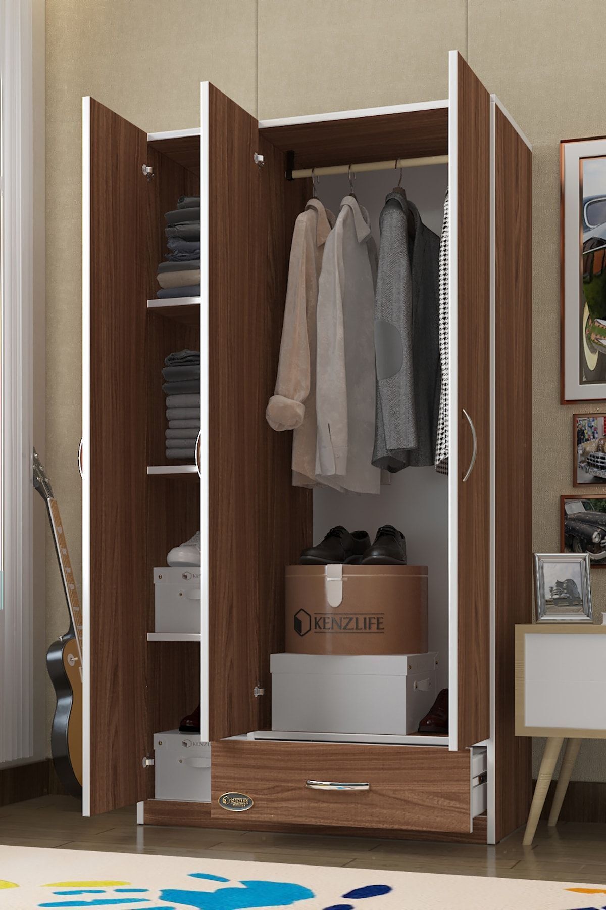 Kenzlife Gardırop 3 Kapılı 1 Çekmeceli Hanımeli 180*120*52 Cvz