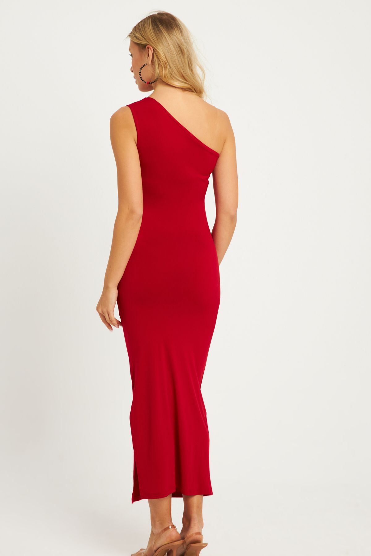 Cool & Sexy-Rotes Midikleid - gerafft und geschlitzt, MON134 6