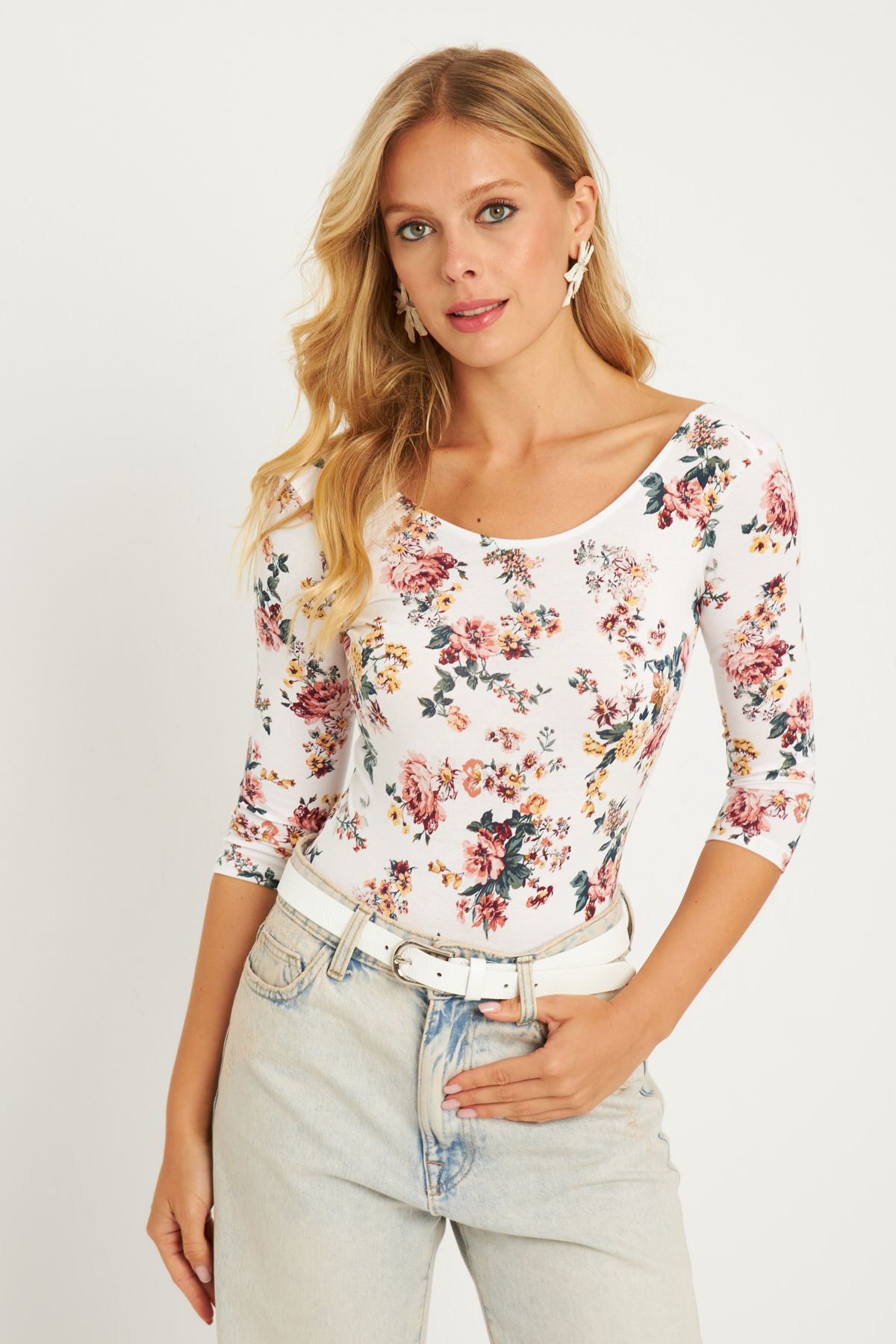 Cool & Sexy-Ecru dámské body - květinový vzor a patentky, RK40 6