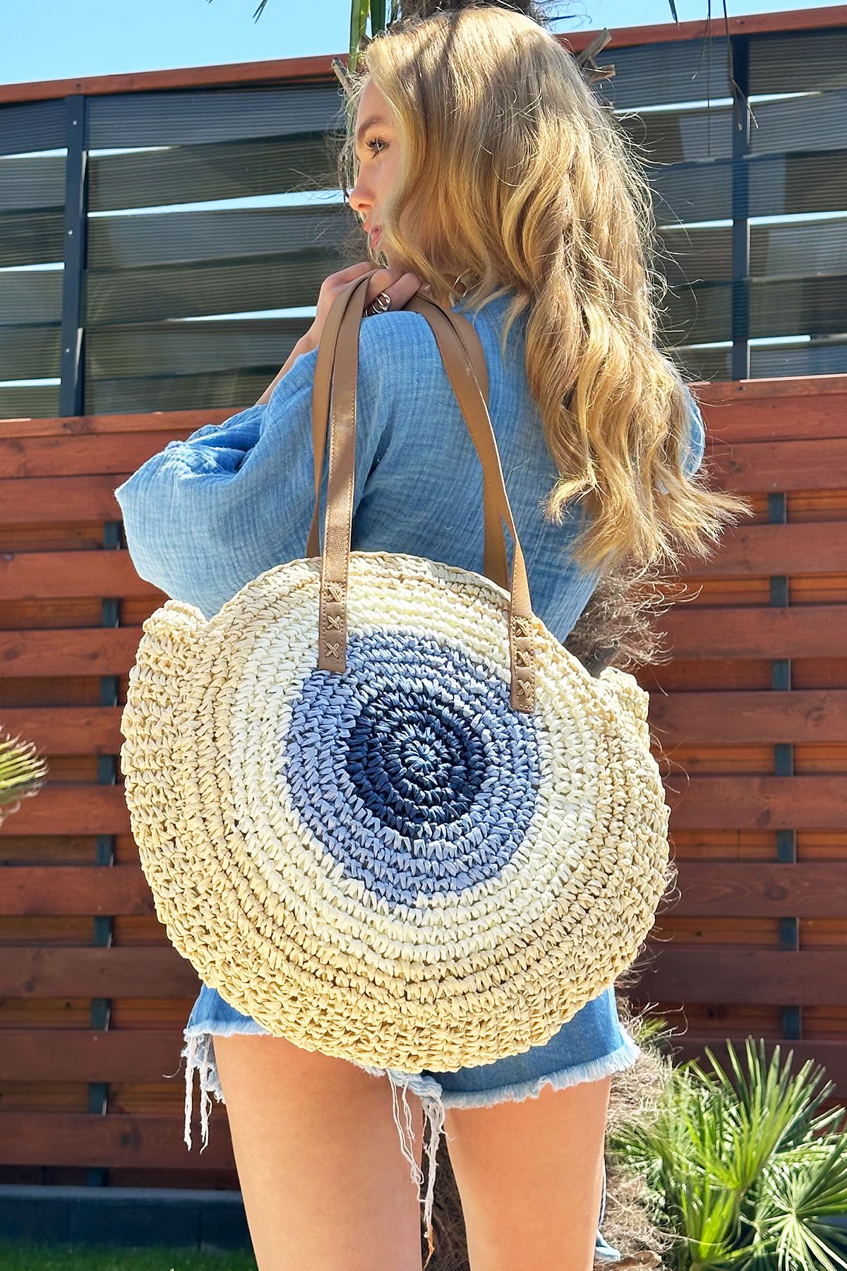 Trend Alacat Stili Beige Round Straw Women s Beach Bag ALC X12441 Trendyol