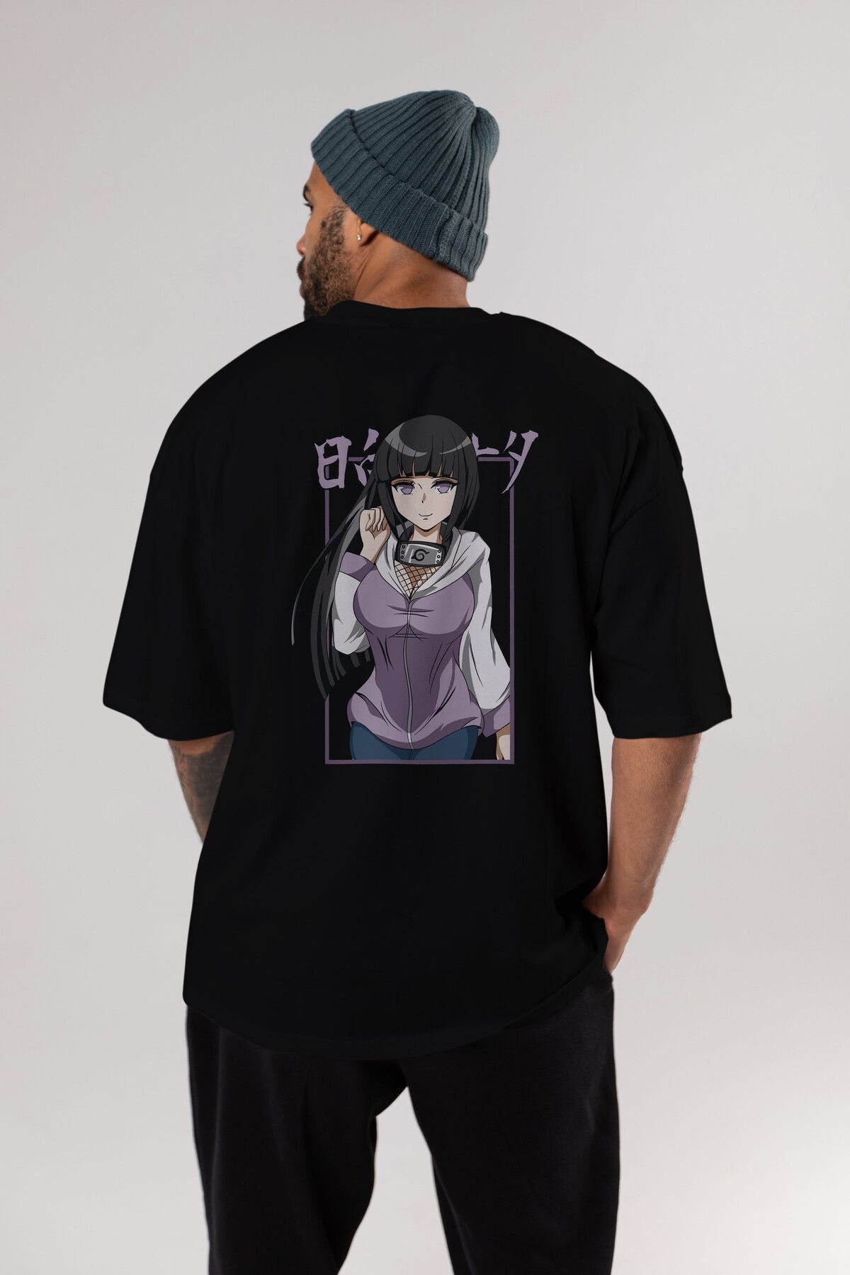 Ankhises-Hinata NARUTO Anime Back Printed Black Oversize t-shirt Men Women 6