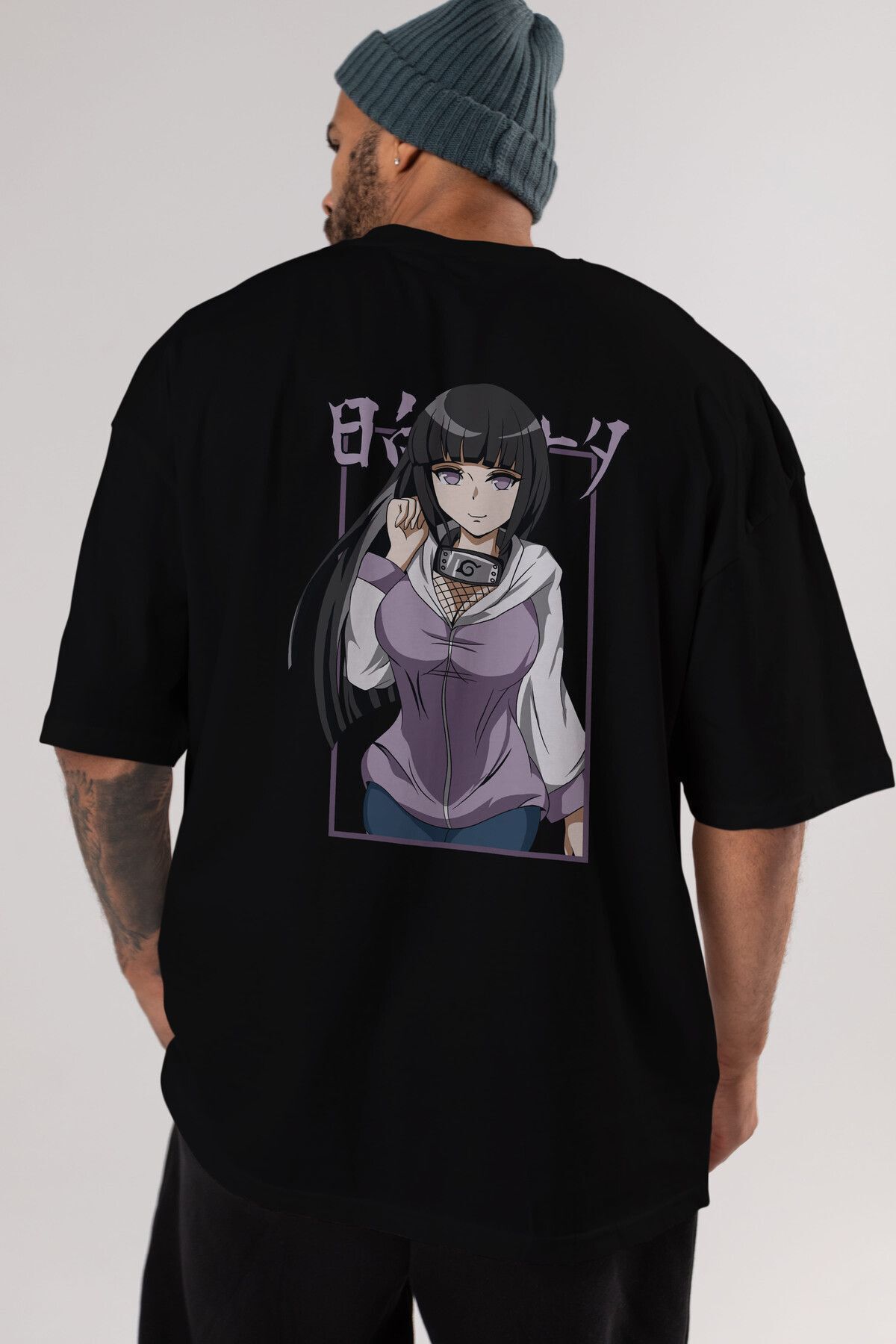 Ankhises-Hinata NARUTO Anime Back Printed Black Oversize t-shirt Men Women 2