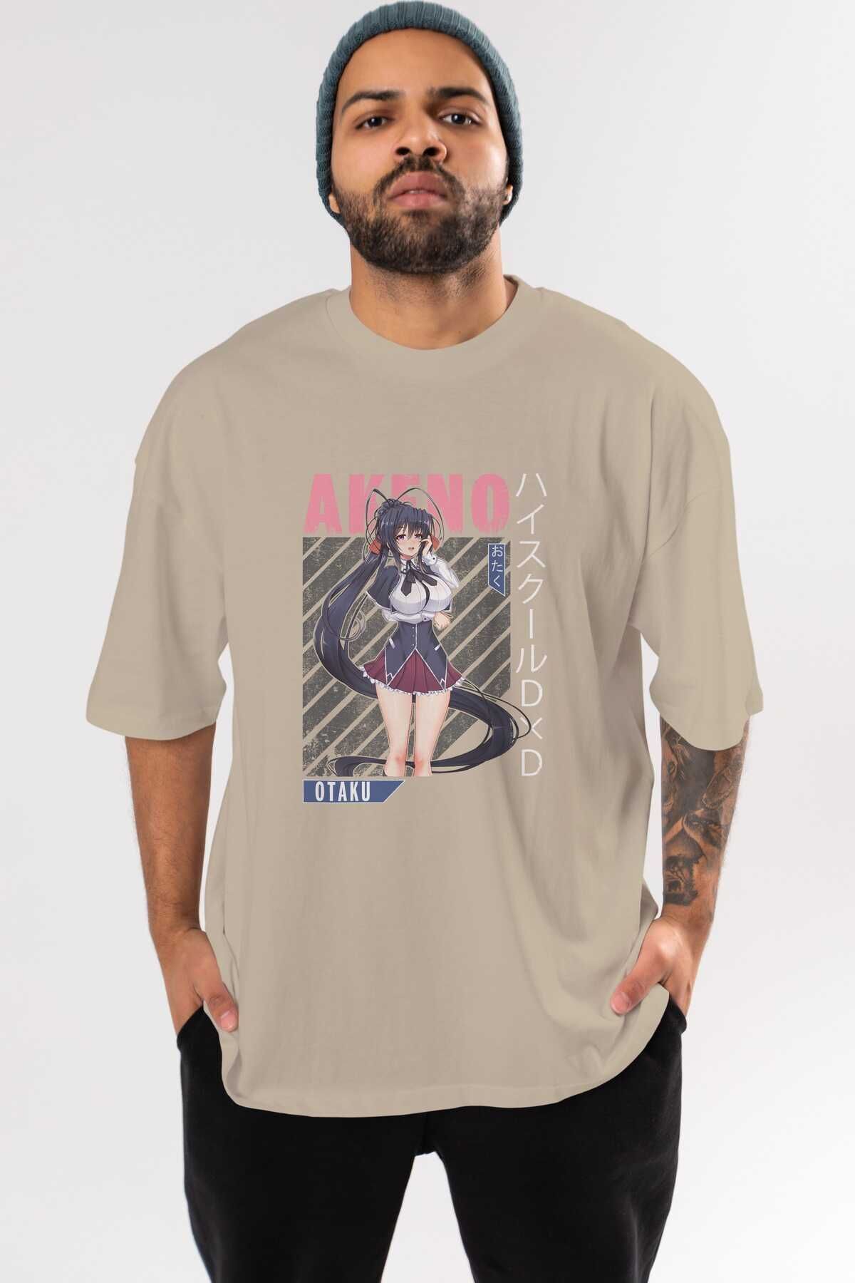 Ankhises Tricou Akeno Himejima 4 Anime Imprimat Față Bej Oversize Bărbați Femei Unisex - XL