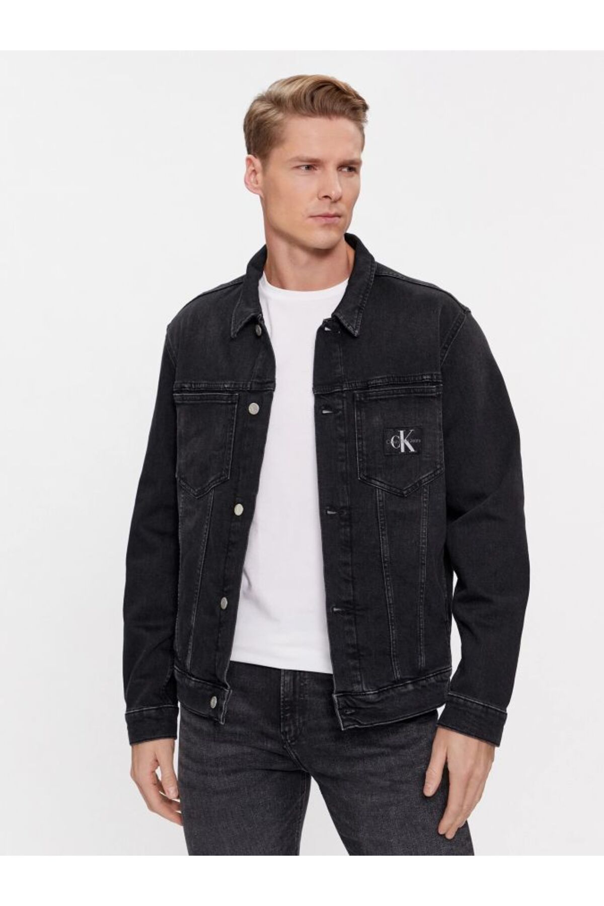 Calvin klein black denim jacket mens shop