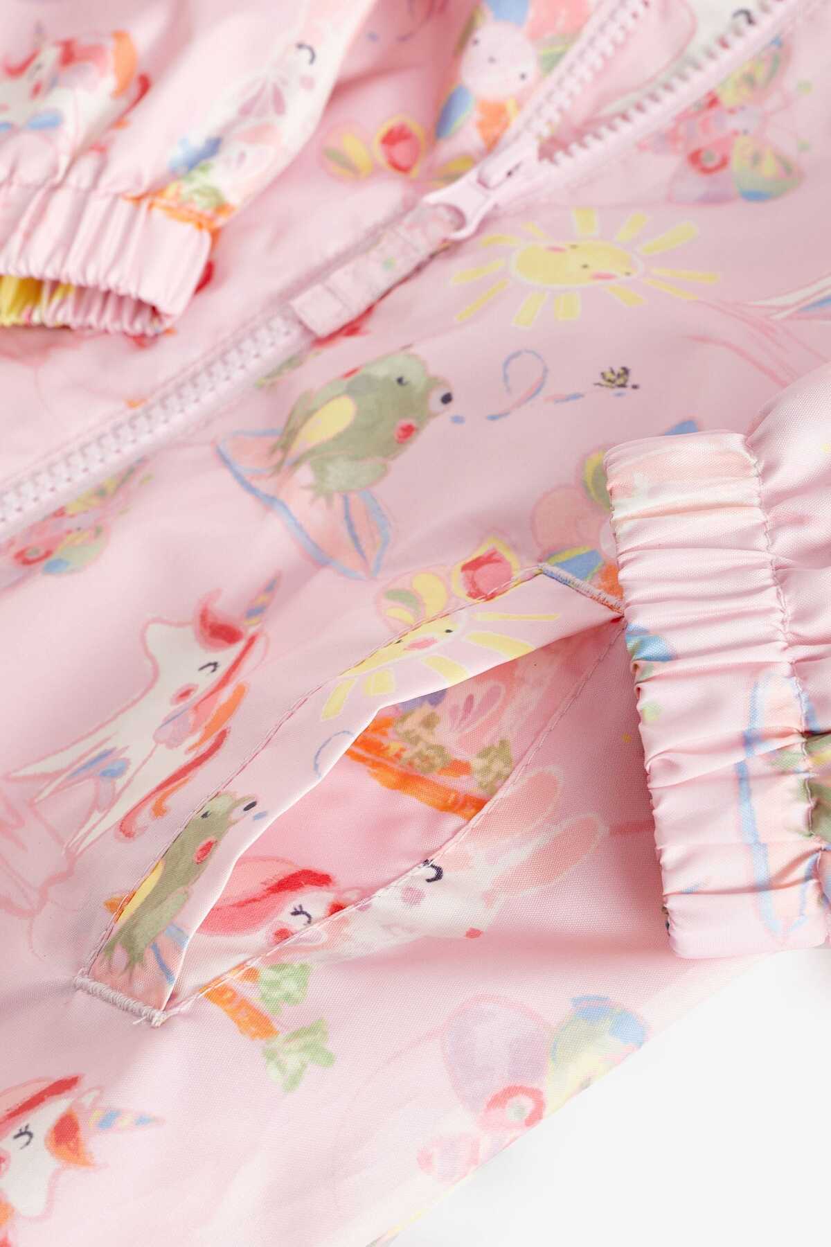 Next Baby %100 Organik Pamuk Kapüşonlu Pembe Unicorn Desenli Su Geçirmez Çocuk Mont/Yağmurluk ALY01352 fotoğrafı 6 (önizleme)