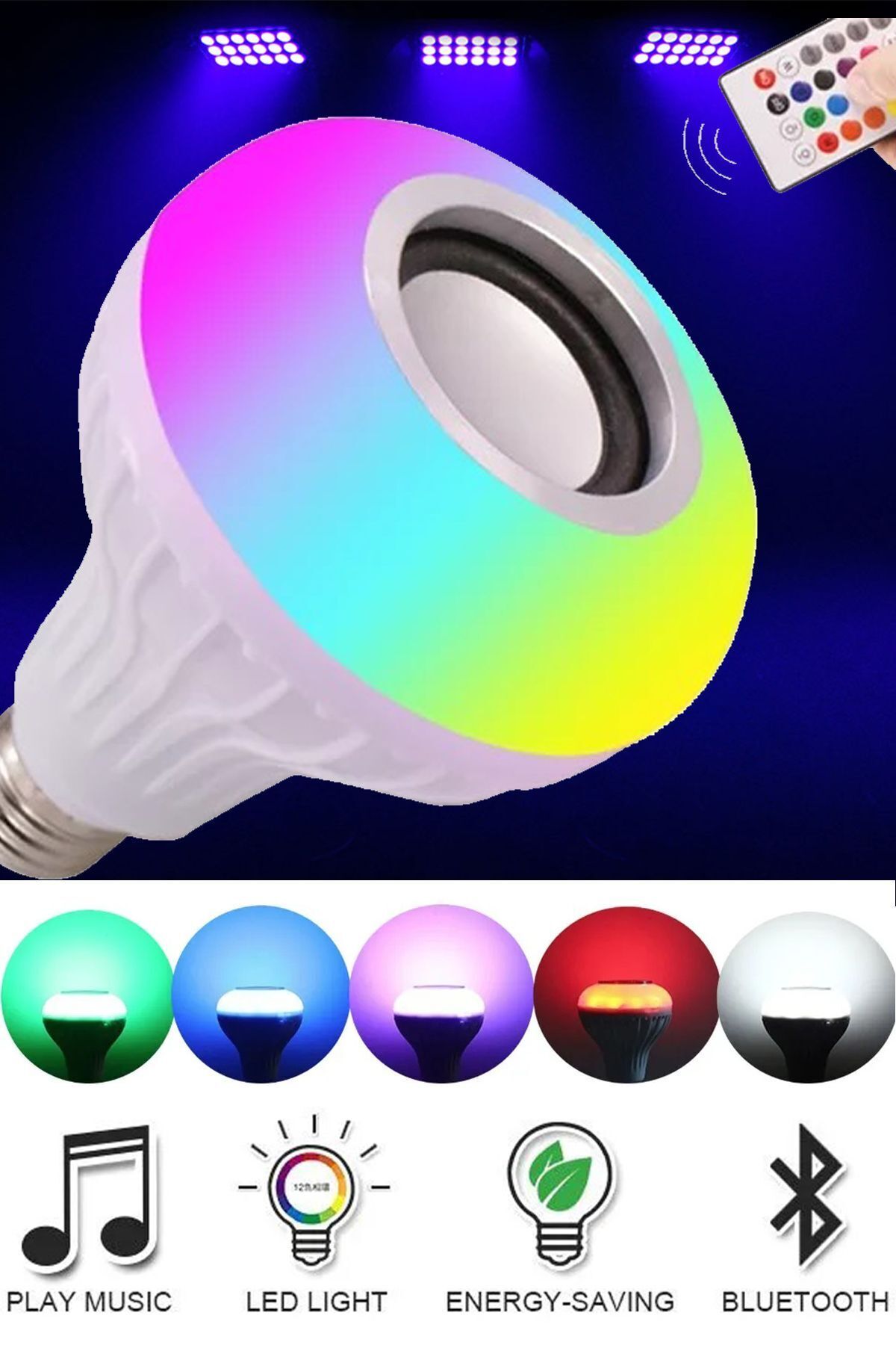 Bluetooth Hoparlör Ve Led Lamba Uzaktan Kumandalı Ampul Renk Değiştiren Müzikli Ampul 2