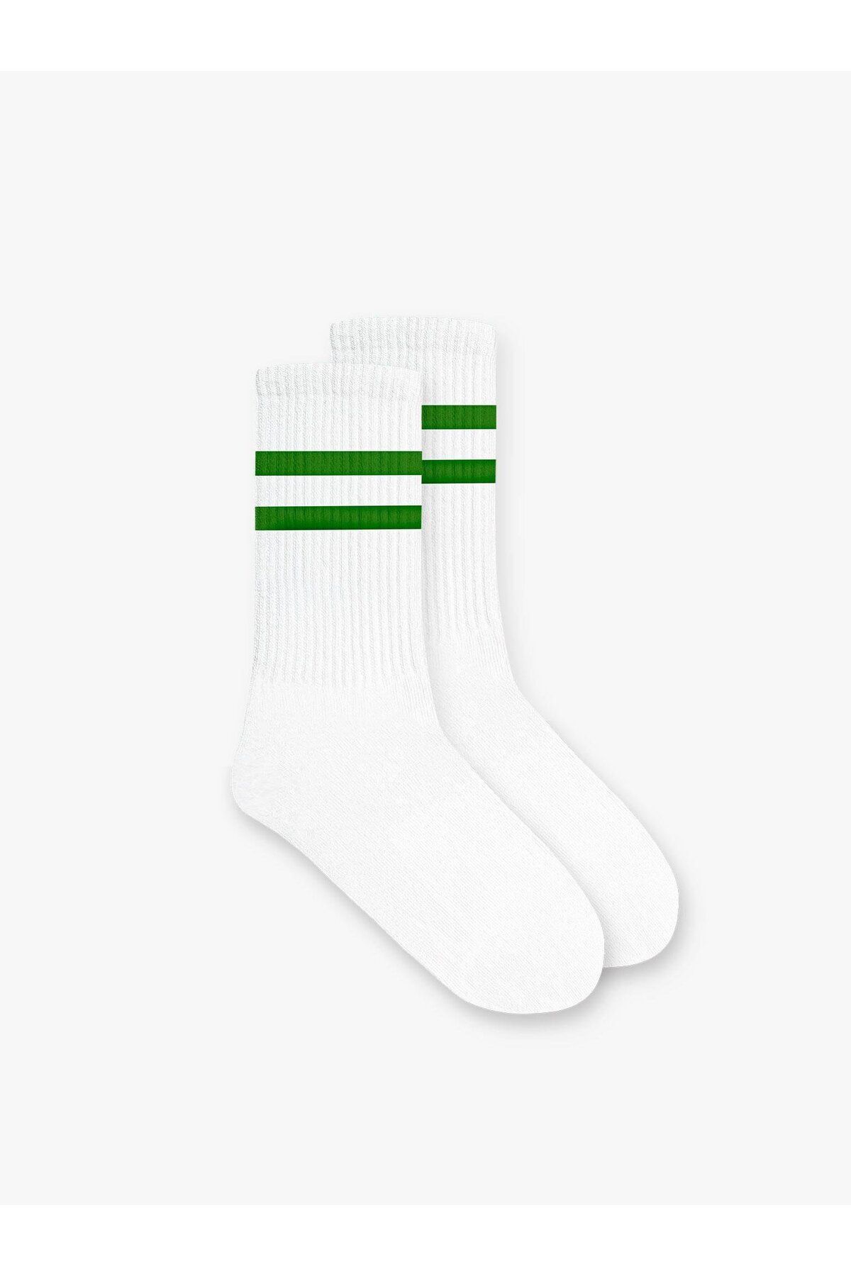 ablukaonline Unisex Çizgili Desenli Uzun Kolej Tenis Çorap Yeşil CRP.0011