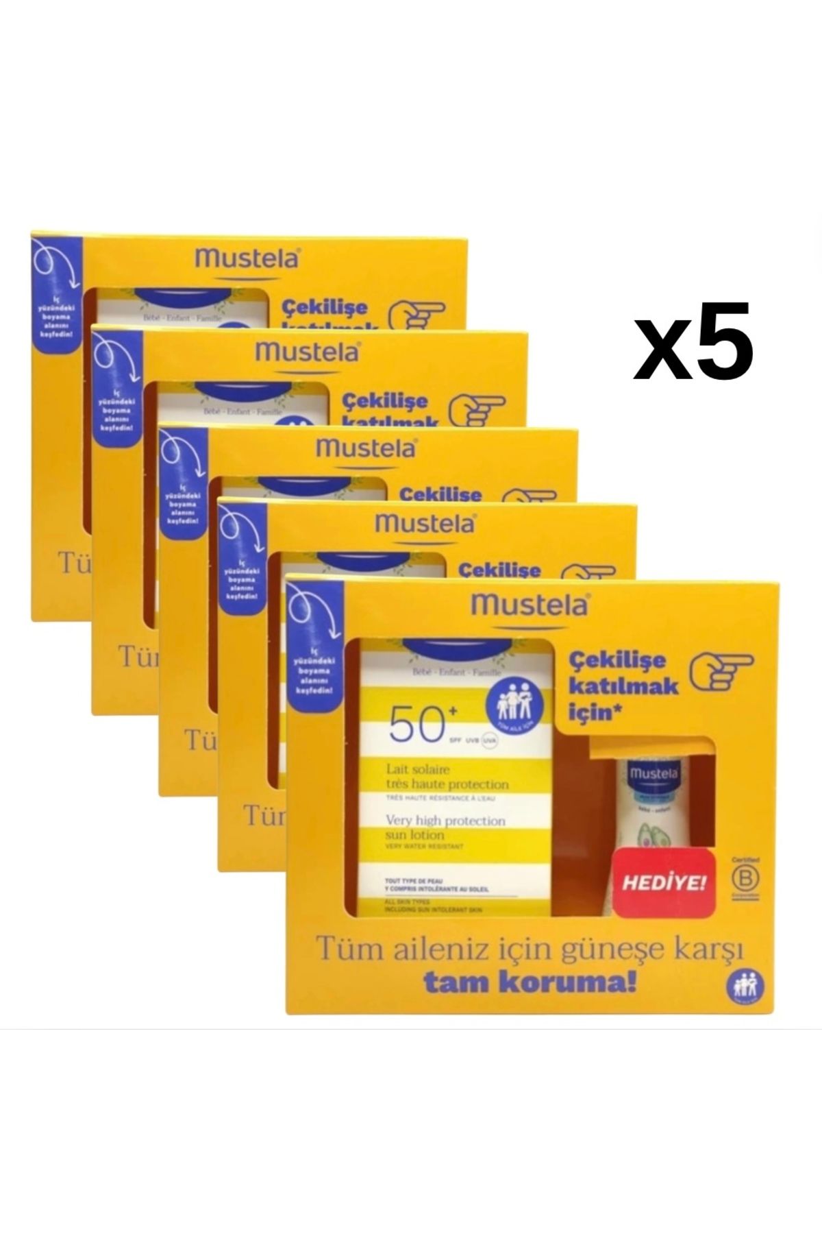 Mustela Spf50+ Güneş Losyonu 100ml + Hydra bebe Vücut Losyonu 50ml x 5 adet