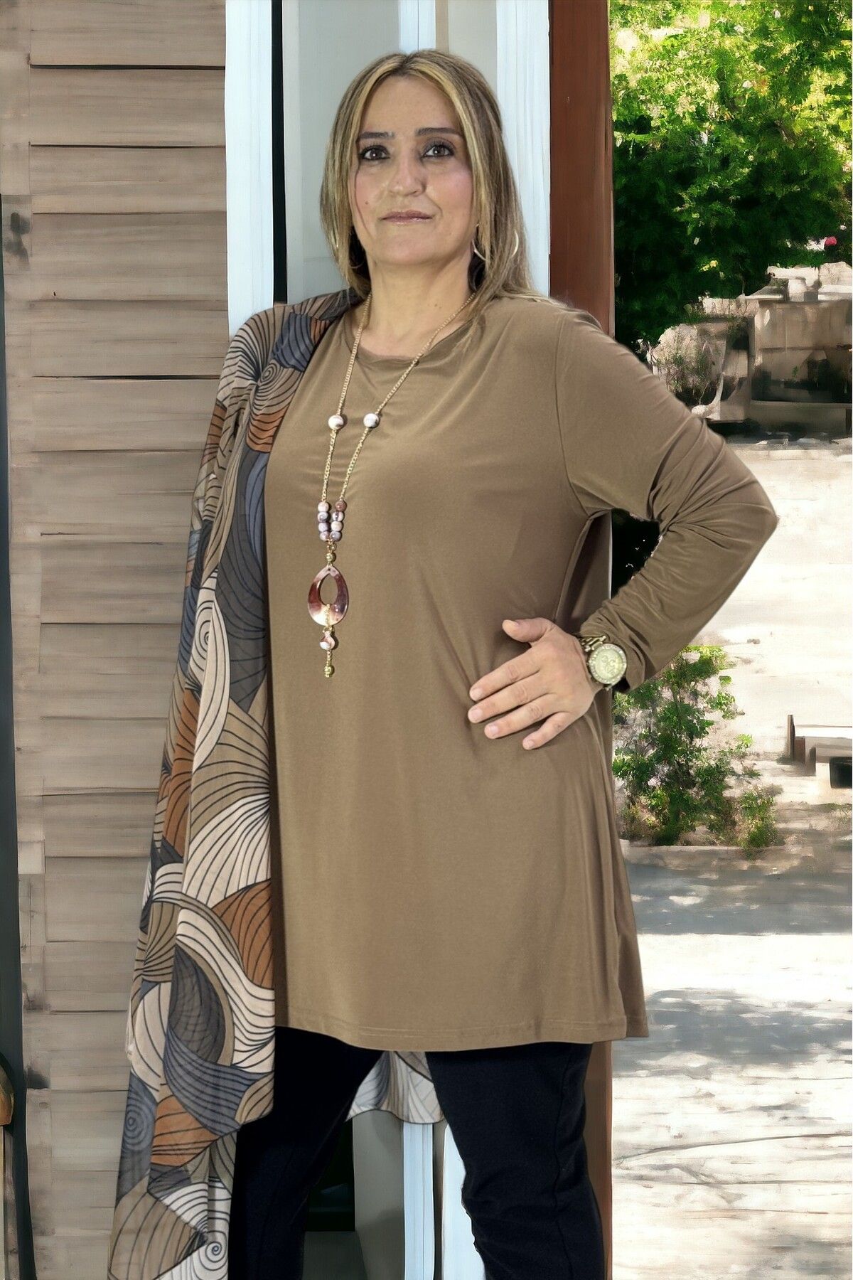 yagmurberen-Ebru Patterned Buzzzy Kumashed Chiffon Jacket and Blouse - Buzy Fabric, Unlined, Plus Size 2-Piece Set 2
