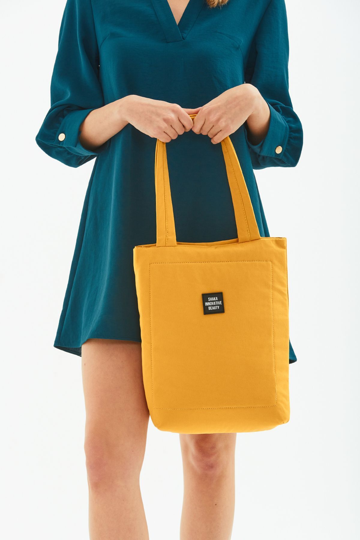 SHAKA-Mustard U27 Snap Closure Back 2 Pocket Detailed 3 Compartment Canvas Daily Women's Shoulder Bag 38 4