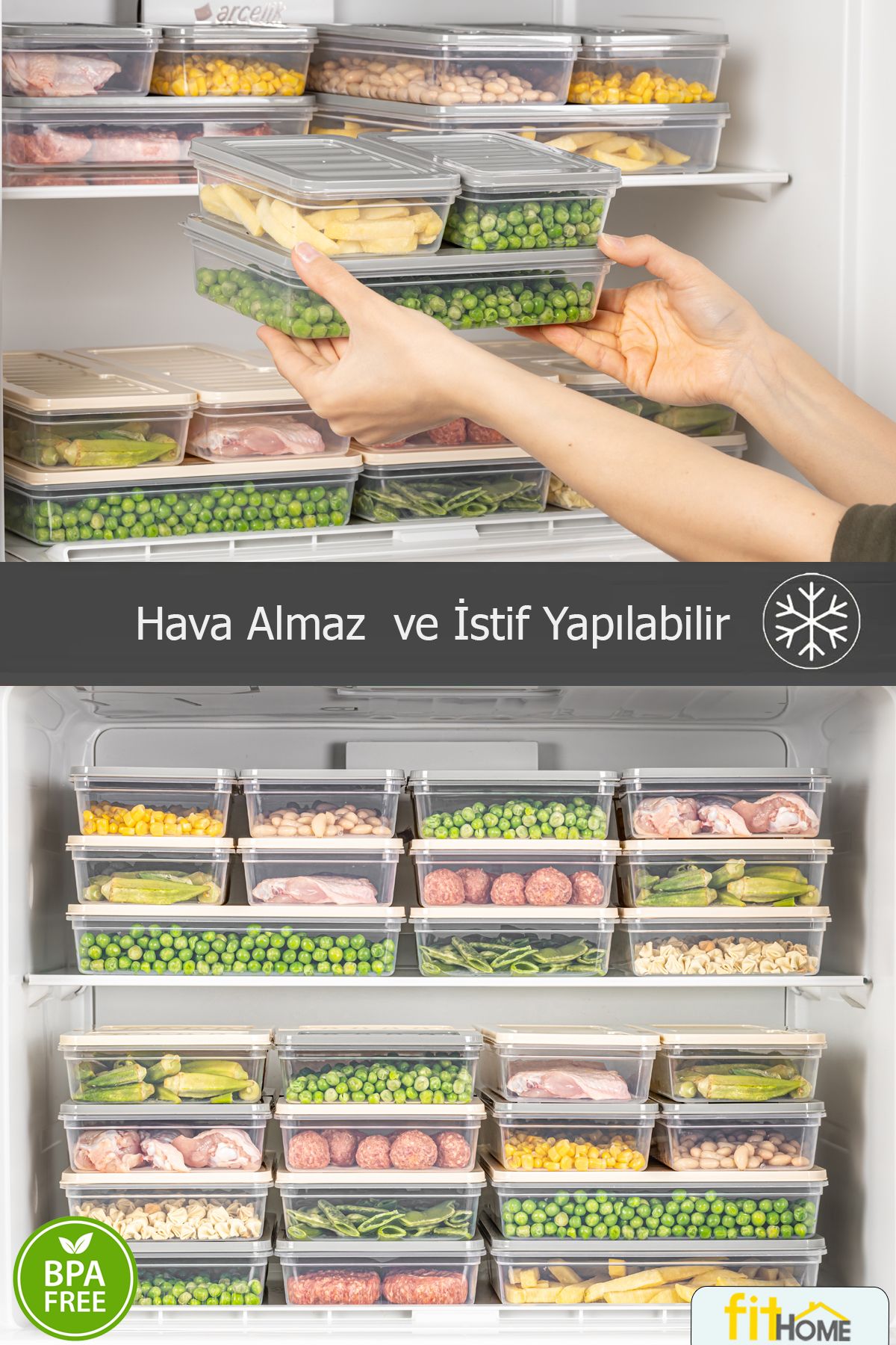 FİTHOME-Refrigerator and Freezer Organizer Set of 4 Freeze Storage Container Airtight 2X2400Ml 2X1170Ml 5
