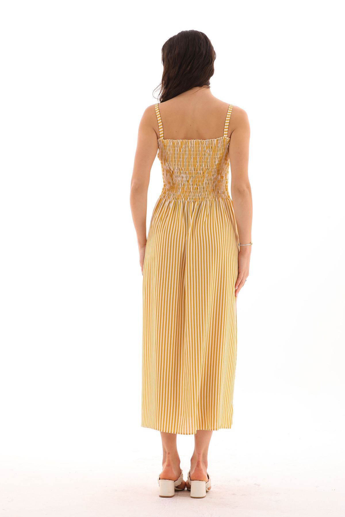 REELMODA-Rochie de vara dama cu bretele subtiri si gipe - bumbac vascoza dungi 7
