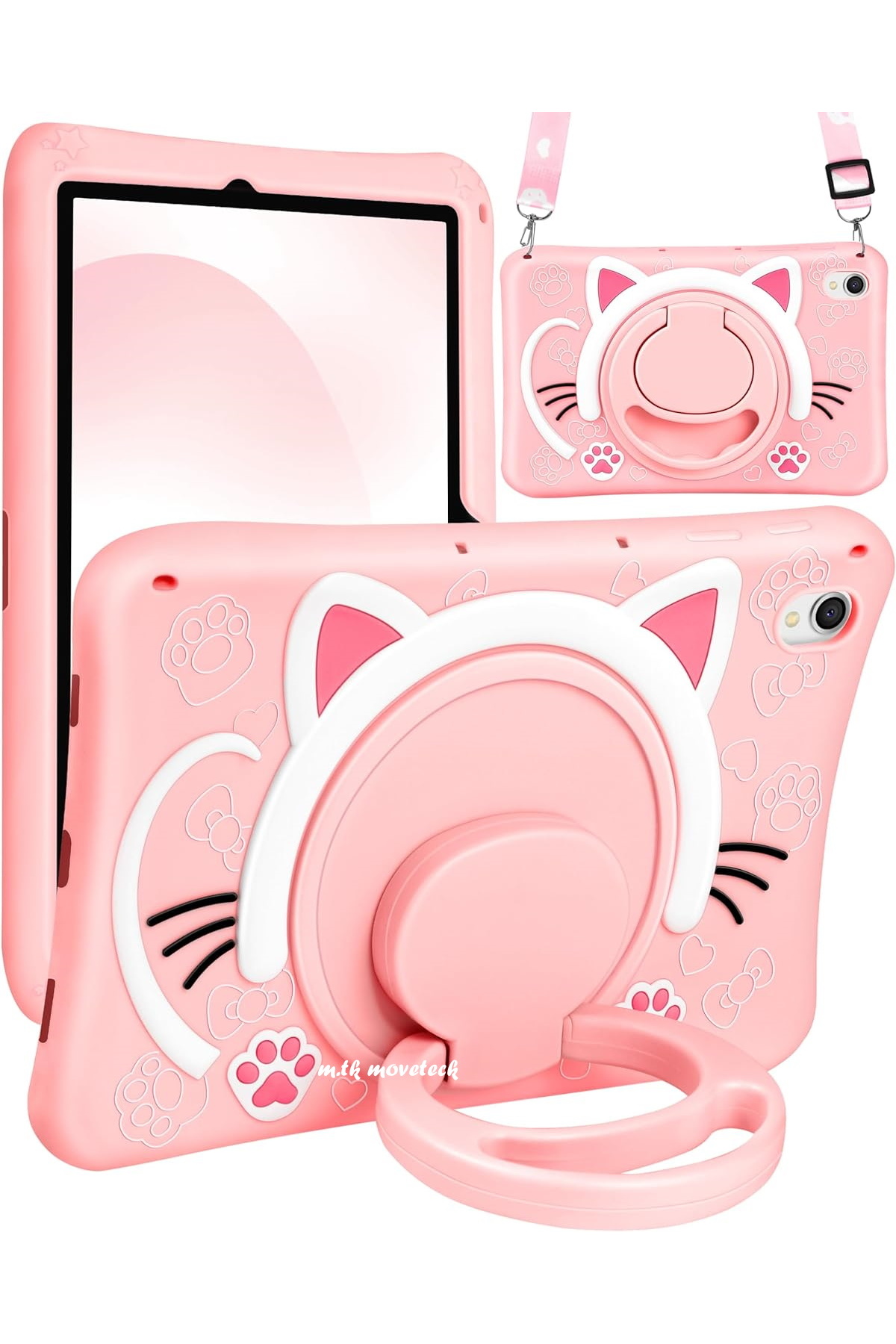 Ipad 11 (A16) 2025 10. Generation 10.9 Compatible Case with Character Pink for Kids with Cat Strap Stand